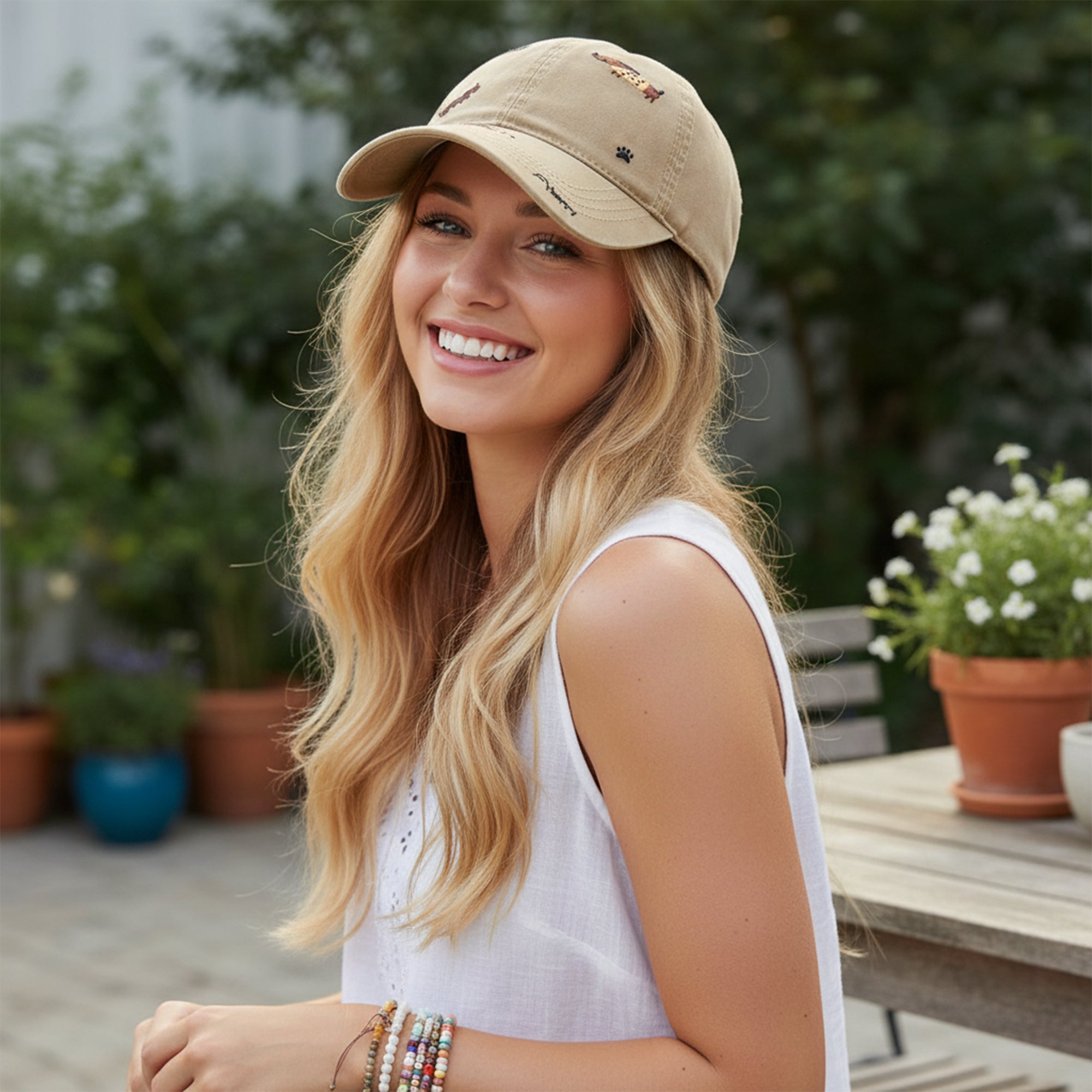 Anna-Kaci Women's Cotton Baseball Cap Embroidered Dog Pattern Adjustable Strap Breathable Casual Hat