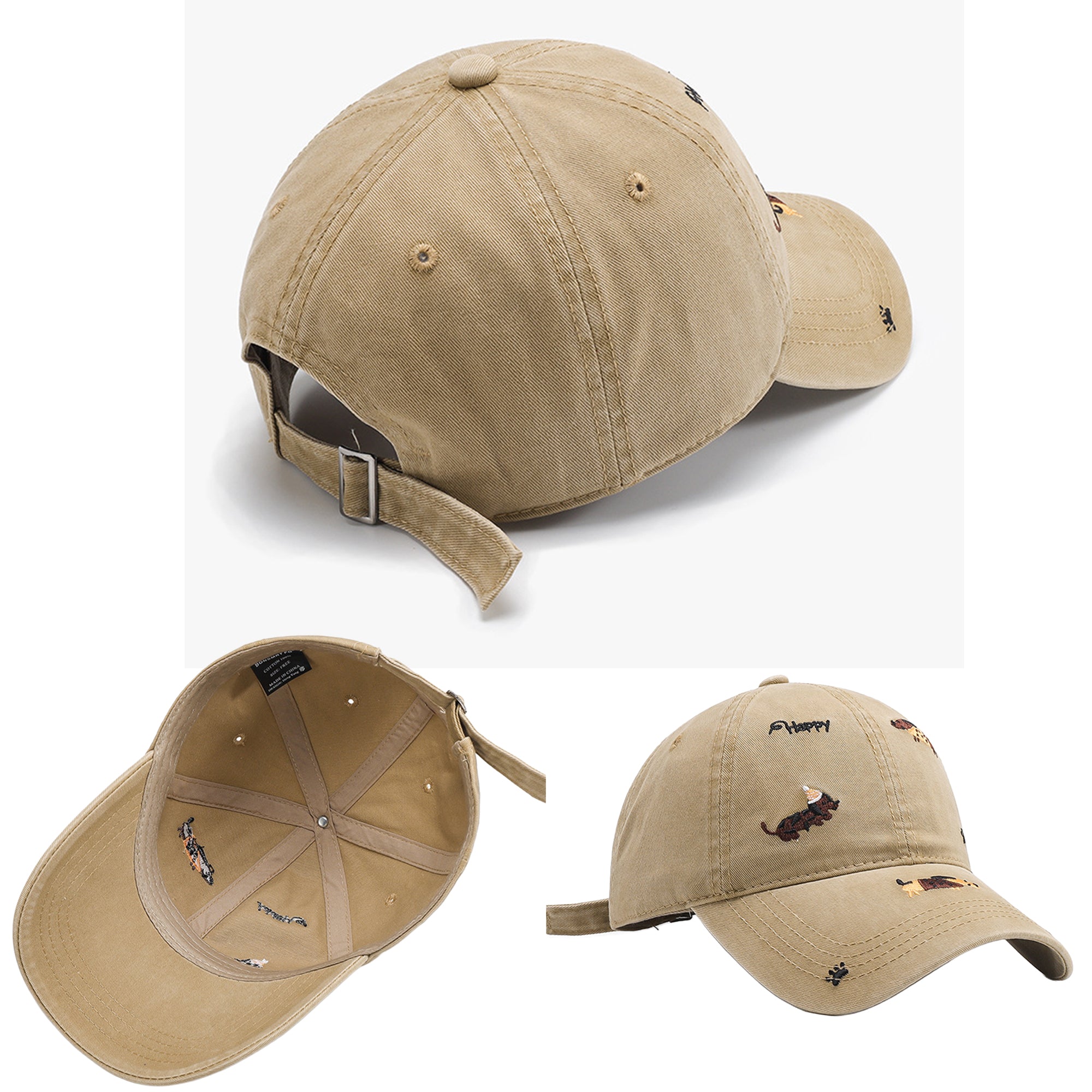 Anna-Kaci Women's Cotton Baseball Cap Embroidered Dog Pattern Adjustable Strap Breathable Casual Hat