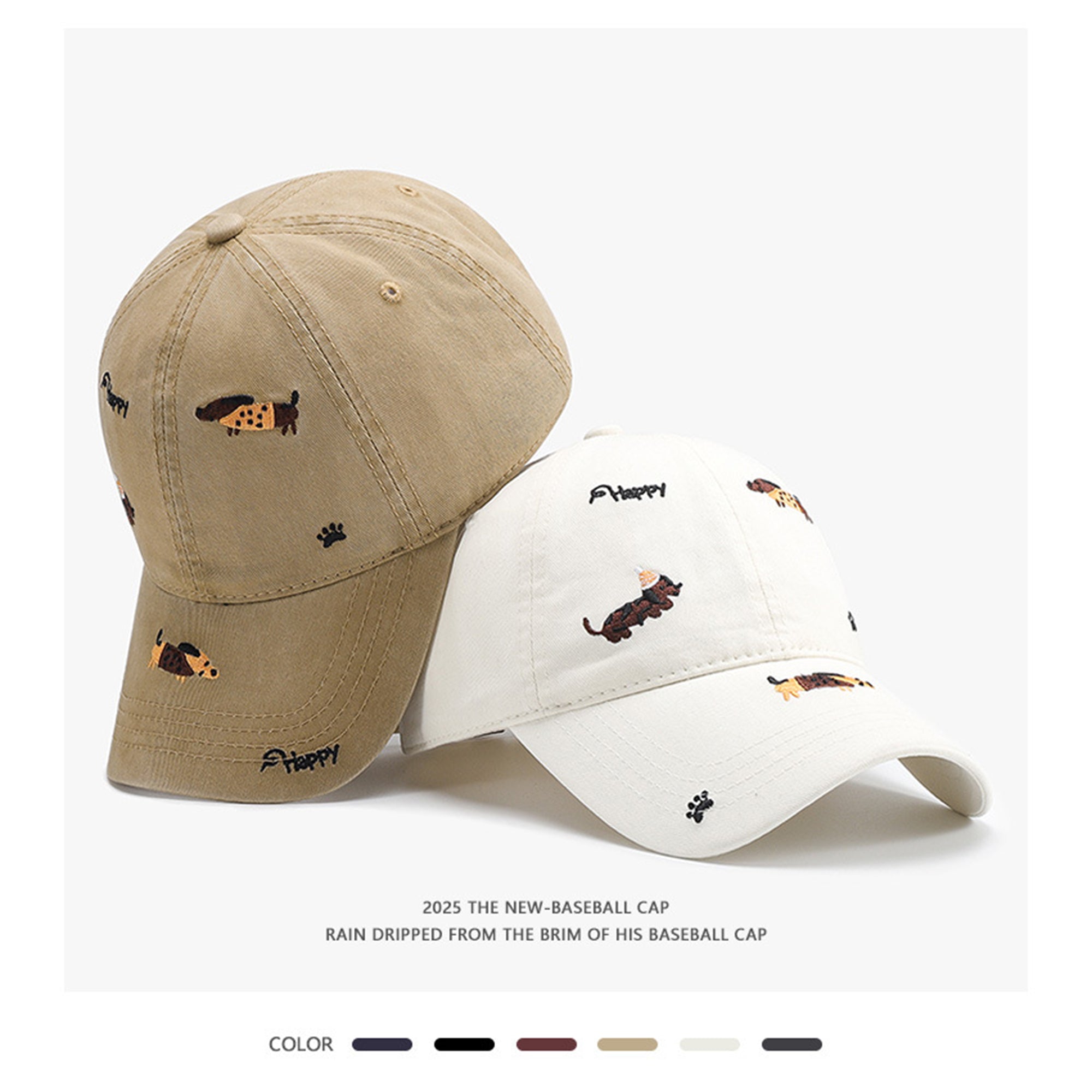 Anna-Kaci Women's Cotton Baseball Cap Embroidered Dog Pattern Adjustable Strap Breathable Casual Hat
