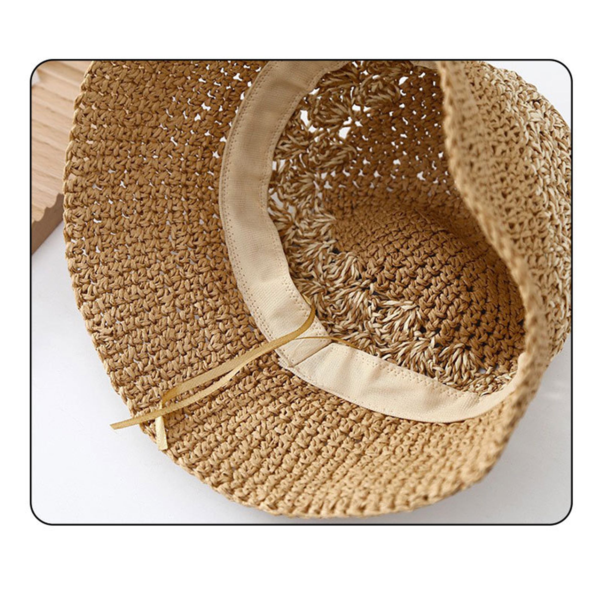 Anna-Kaci Straw Bucket Hat Woven Knit Breathable Sun Hat Adjustable Summer Hat