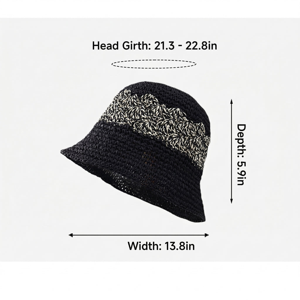 Anna-Kaci Straw Bucket Hat Woven Knit Breathable Sun Hat Adjustable Summer Hat
