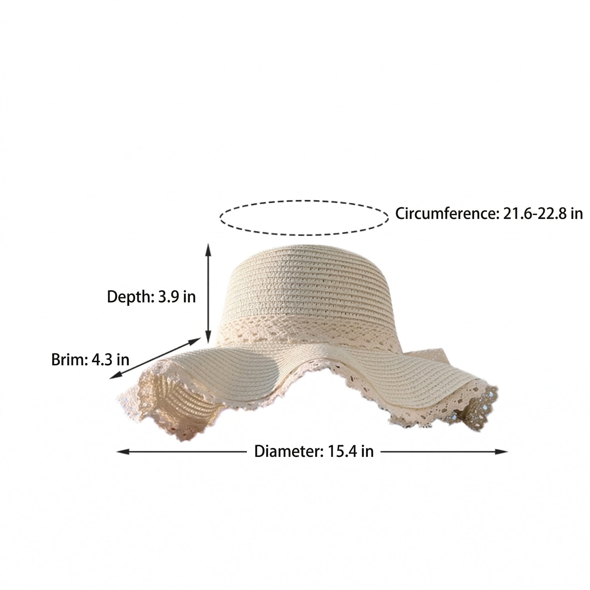 Anna-Kaci Wide Brim Straw Sun Hat Lace Trim Bow Adjustable Chin Strap Breathable Packable Summer Beach Hat