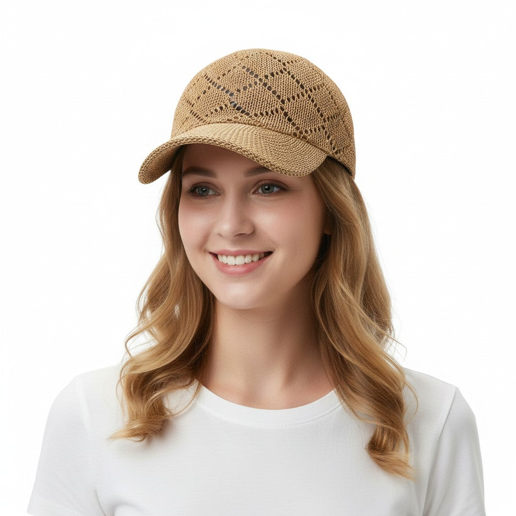 Anna-Kaci Women Woven Straw Baseball Hat Breathable Mesh Cap Lightweight Summer Sun Visor