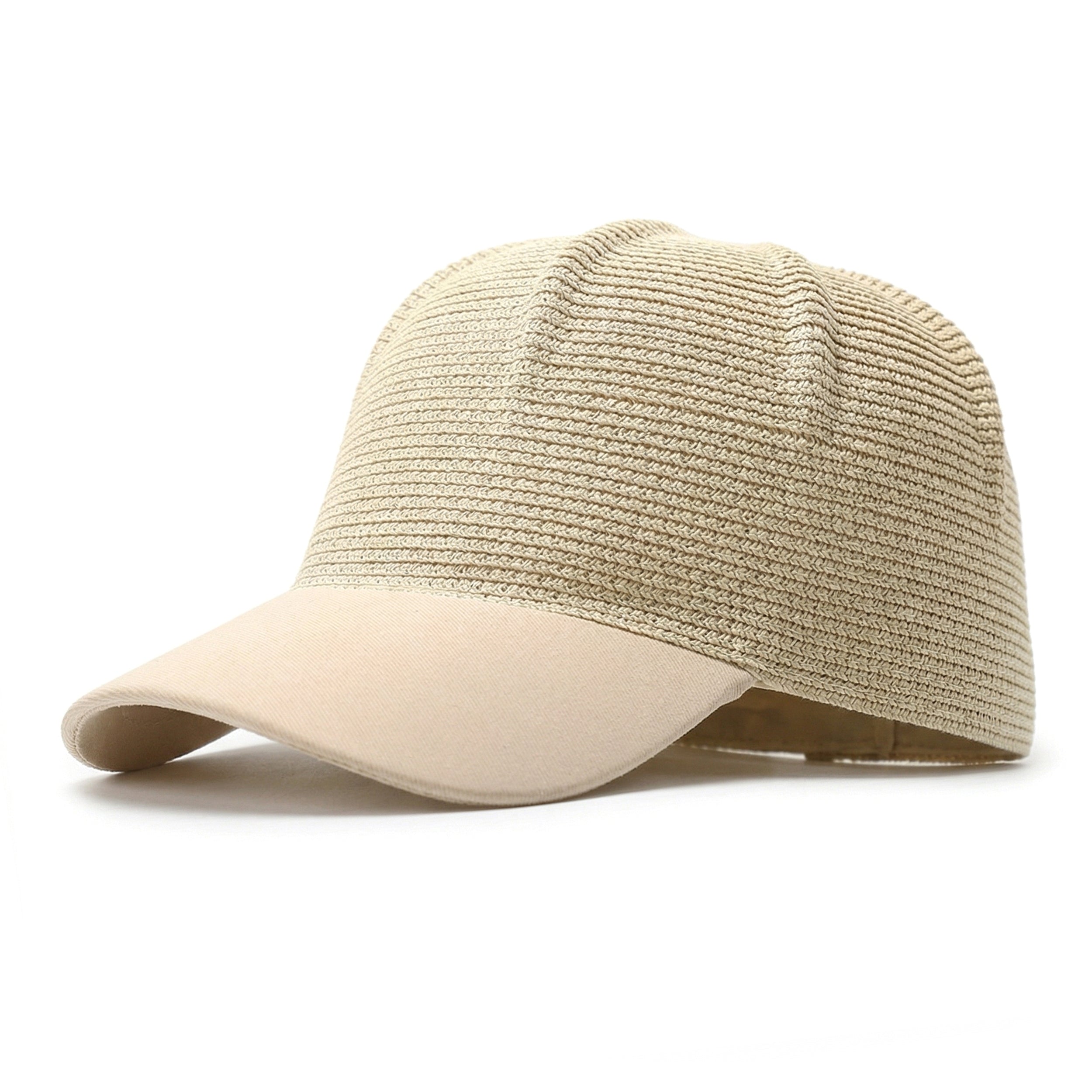 Anna-Kaci Women Straw Baseball Cap Woven Crown Fabric Brim Lightweight Breathable Summer Hat