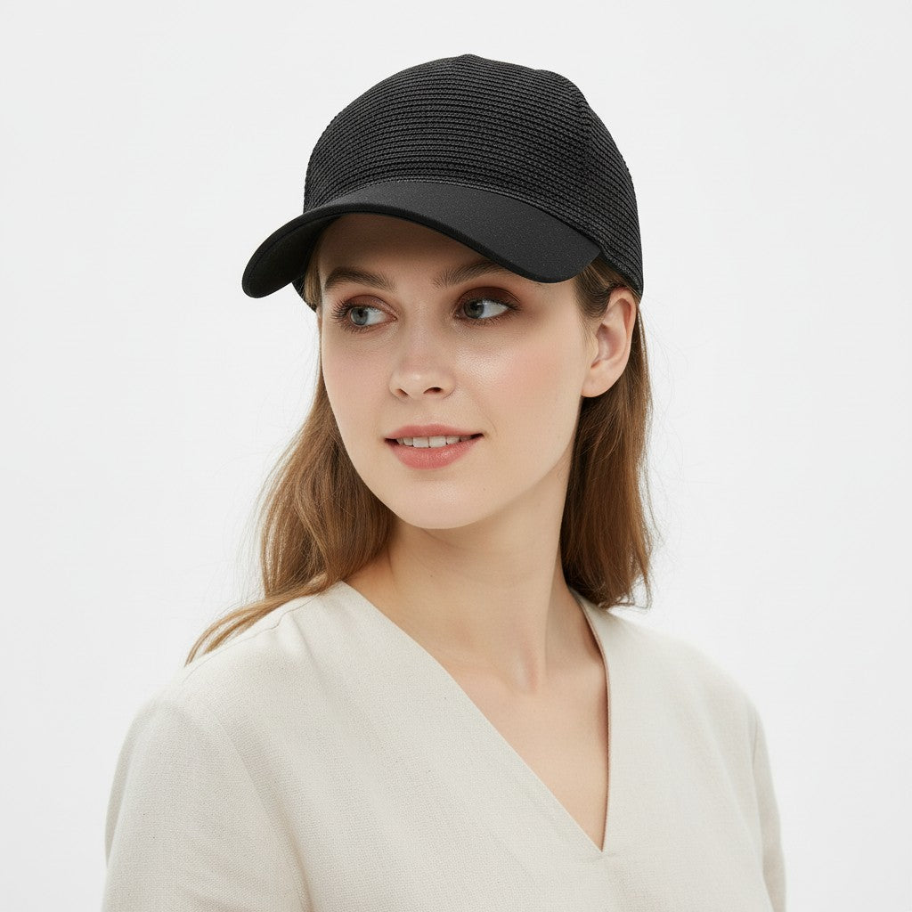 Anna-Kaci Women Straw Baseball Cap Woven Crown Fabric Brim Lightweight Breathable Summer Hat