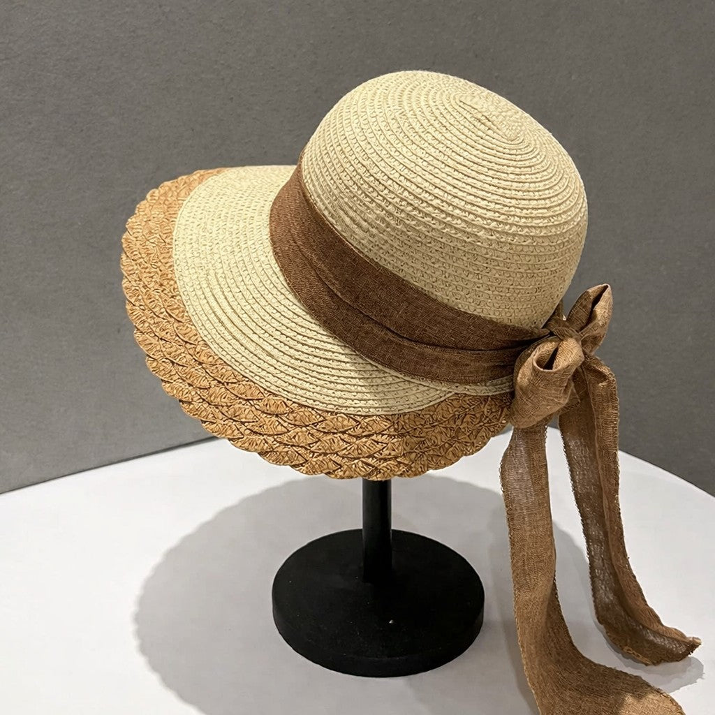 Anna-Kaci Women Straw Sun Hat Wide Brim Bow Ribbon Lightweight Woven Summer Beach Hat