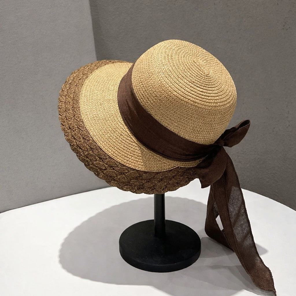 Anna-Kaci Women Straw Sun Hat Wide Brim Bow Ribbon Lightweight Woven Summer Beach Hat