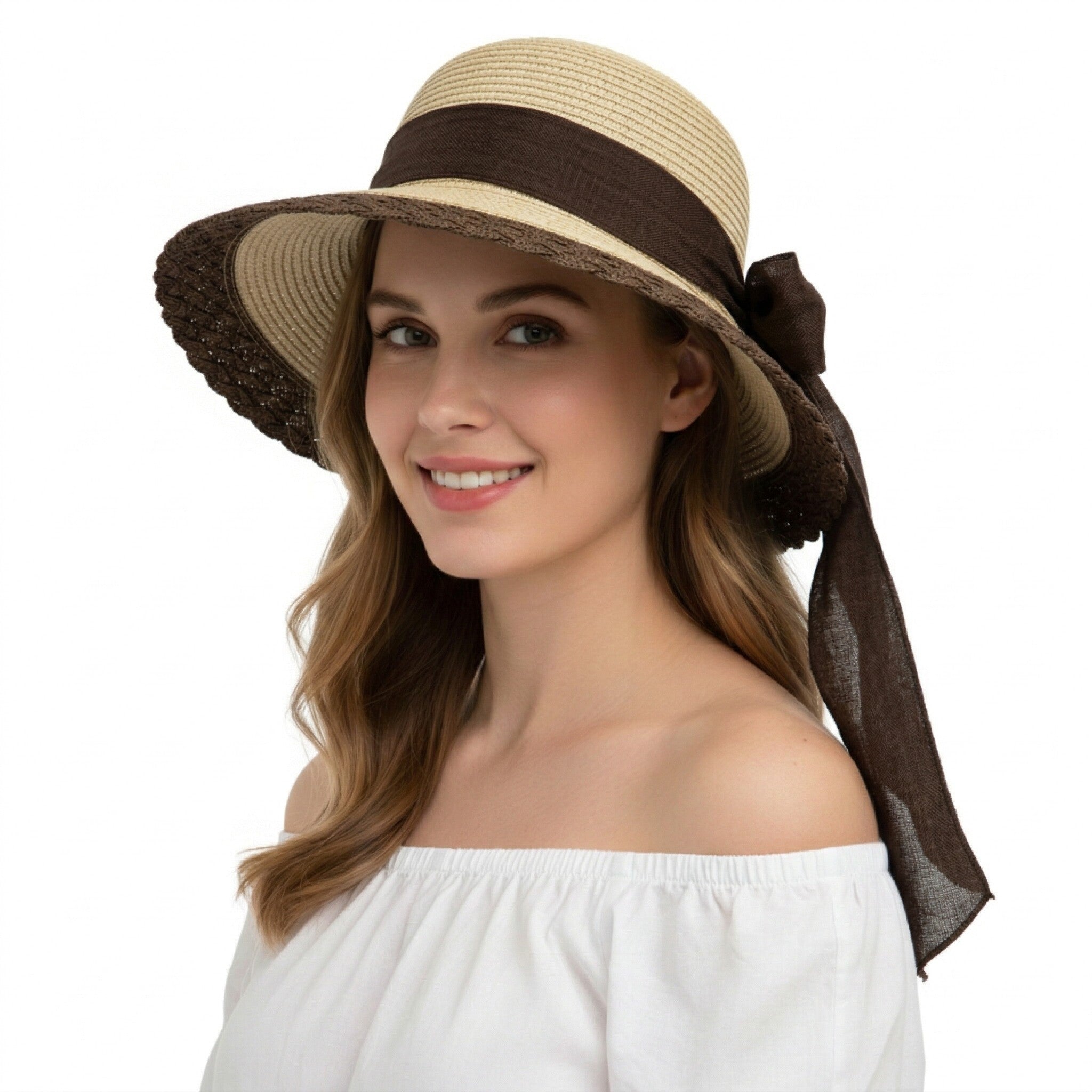 Anna-Kaci Women Straw Sun Hat Wide Brim Bow Ribbon Lightweight Woven Summer Beach Hat