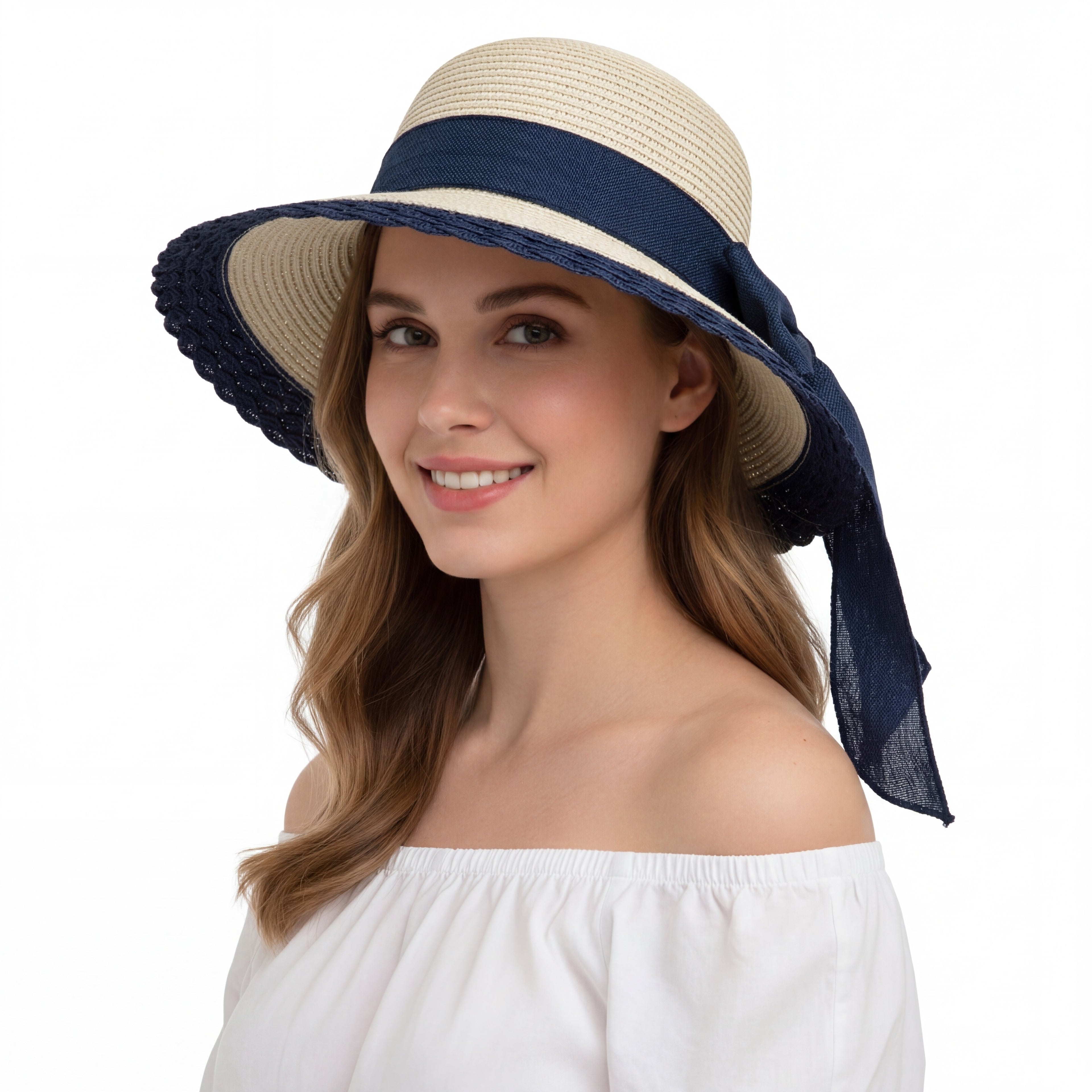 Anna-Kaci Women Straw Sun Hat Wide Brim Bow Ribbon Lightweight Woven Summer Beach Hat