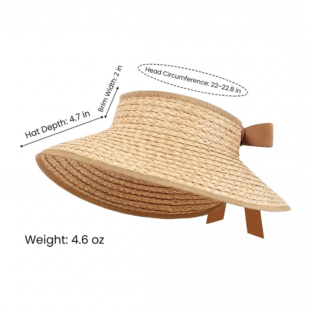 Anna-Kaci Women Straw Sun Visor Hat Wide Brim Open Top Adjustable Bow Lightweight Summer Hat