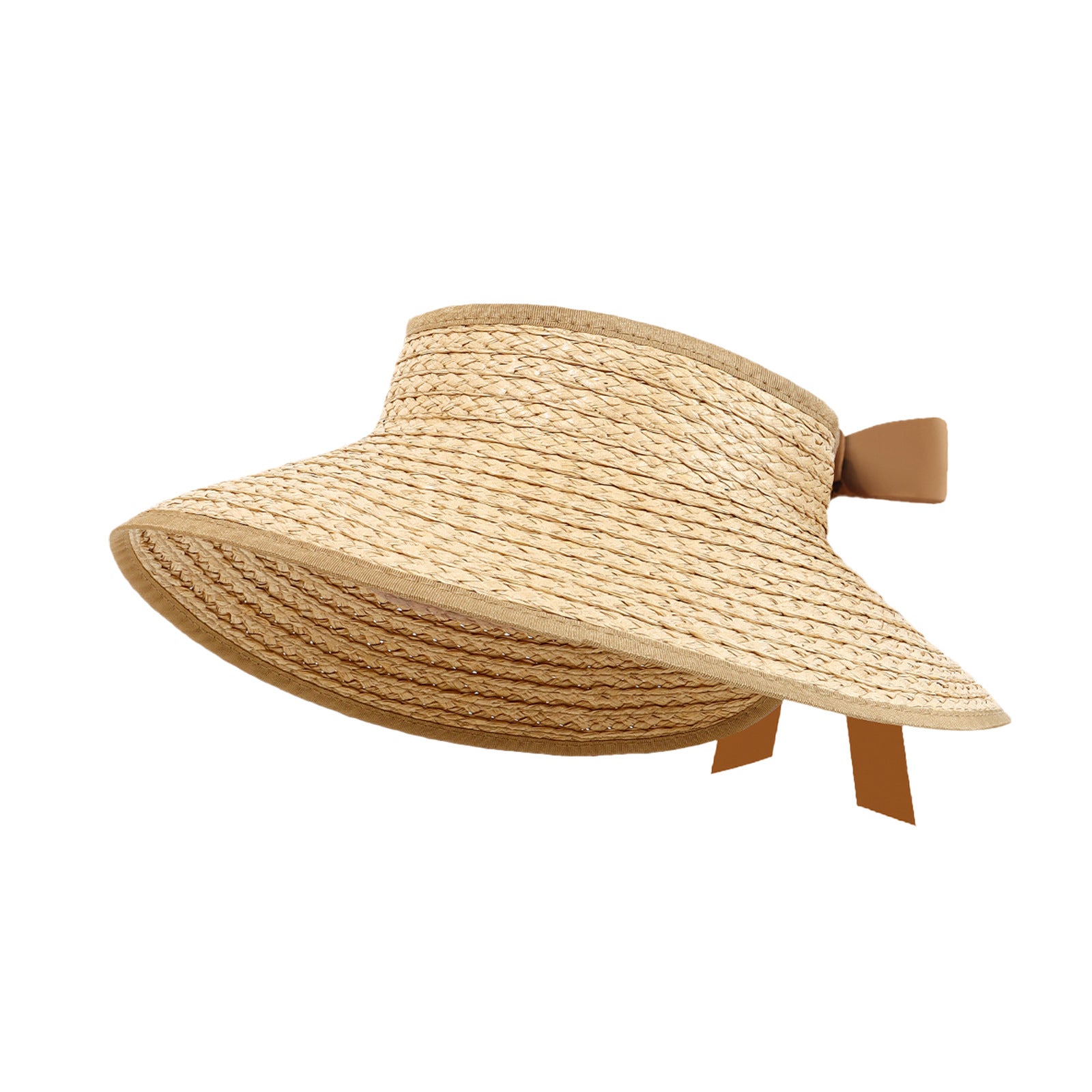 Anna-Kaci Women Straw Sun Visor Hat Wide Brim Open Top Adjustable Bow Lightweight Summer Hat