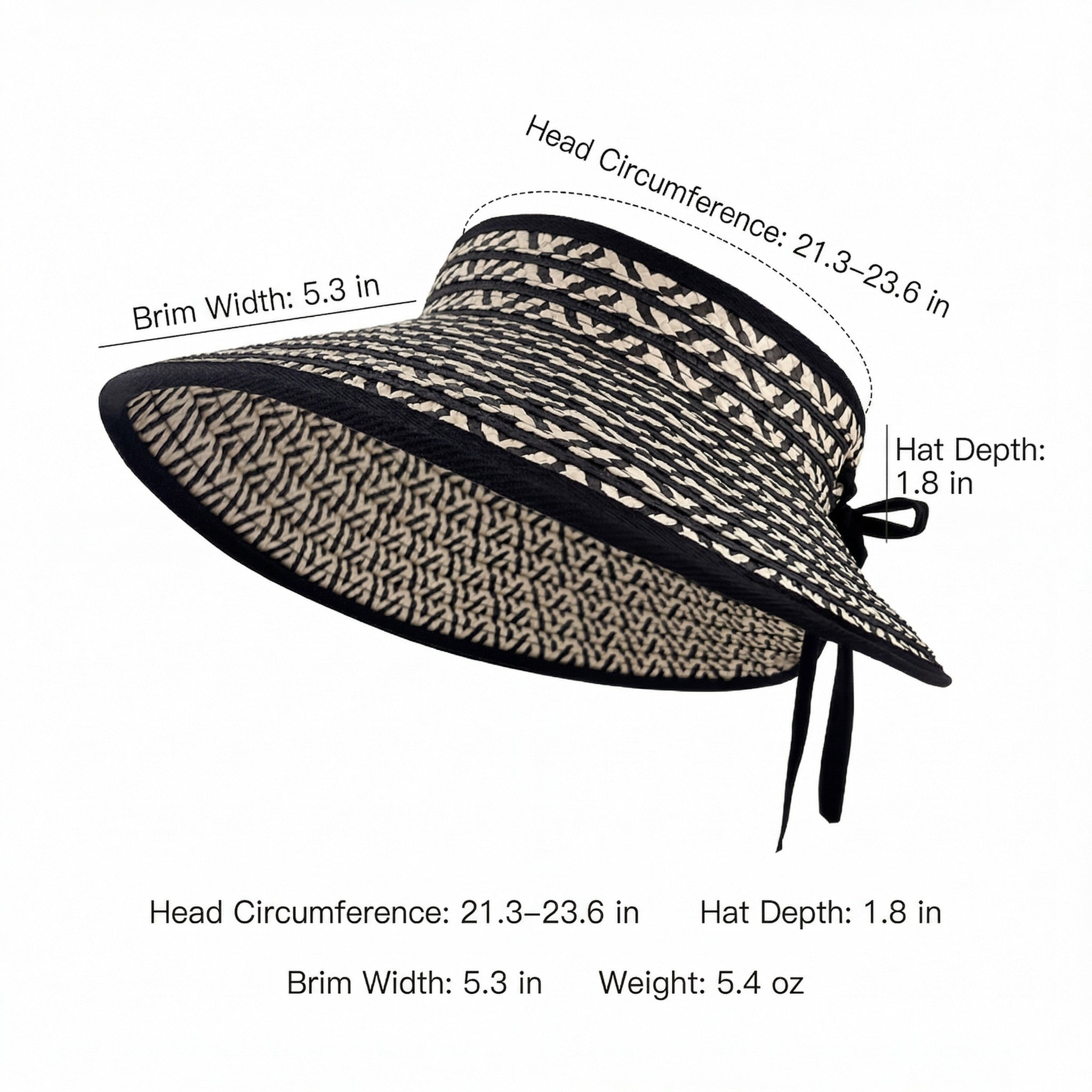 Anna-Kaci Women Straw Sun Visor Hat Wide Brim Contrast Trim Adjustable Bow Lightweight Summer Hat