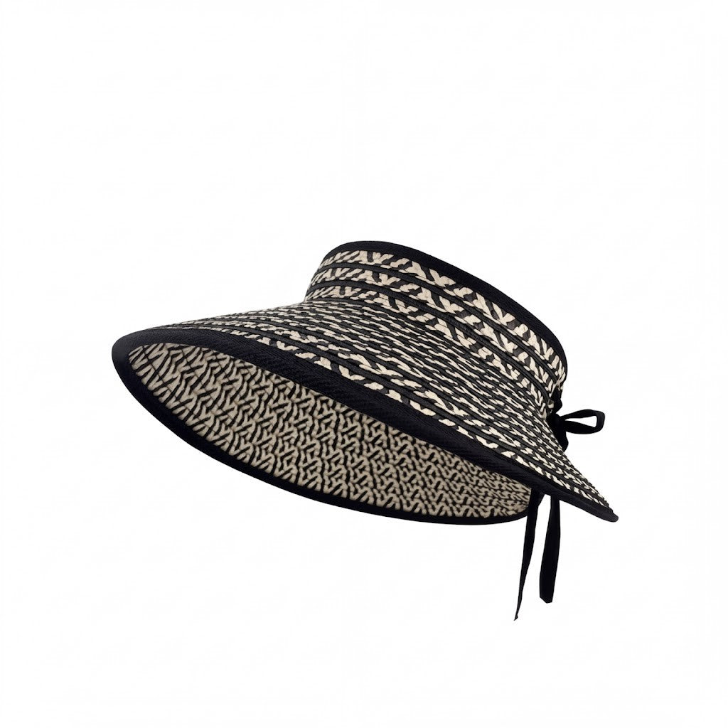 Anna-Kaci Women Straw Sun Visor Hat Wide Brim Contrast Trim Adjustable Bow Lightweight Summer Hat