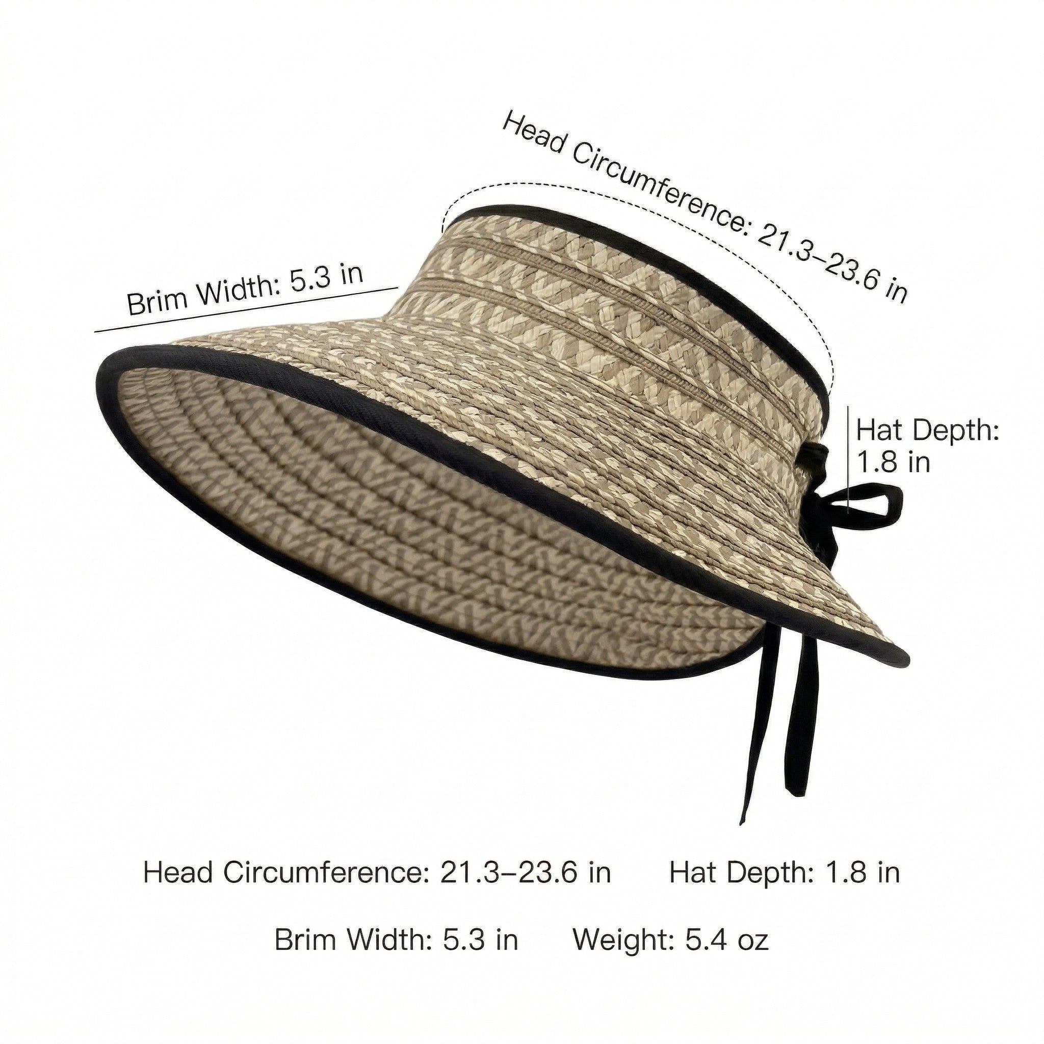 Anna-Kaci Women Straw Sun Visor Hat Wide Brim Contrast Trim Adjustable Bow Lightweight Summer Hat