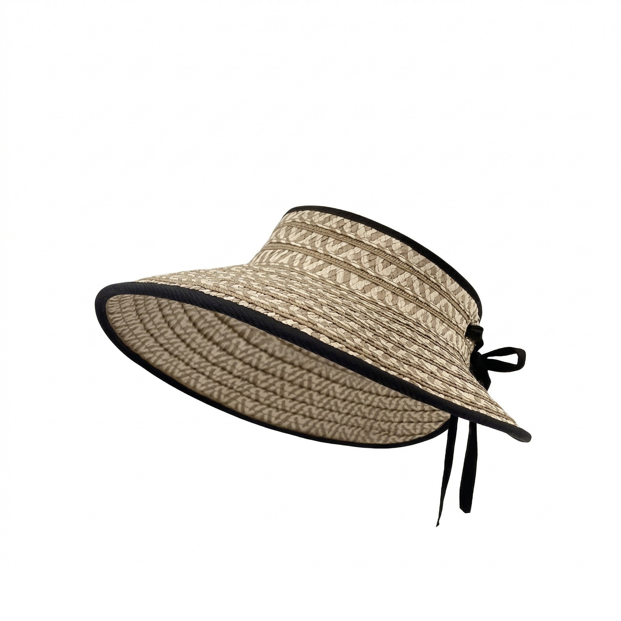 Anna-Kaci Women Straw Sun Visor Hat Wide Brim Contrast Trim Adjustable Bow Lightweight Summer Hat