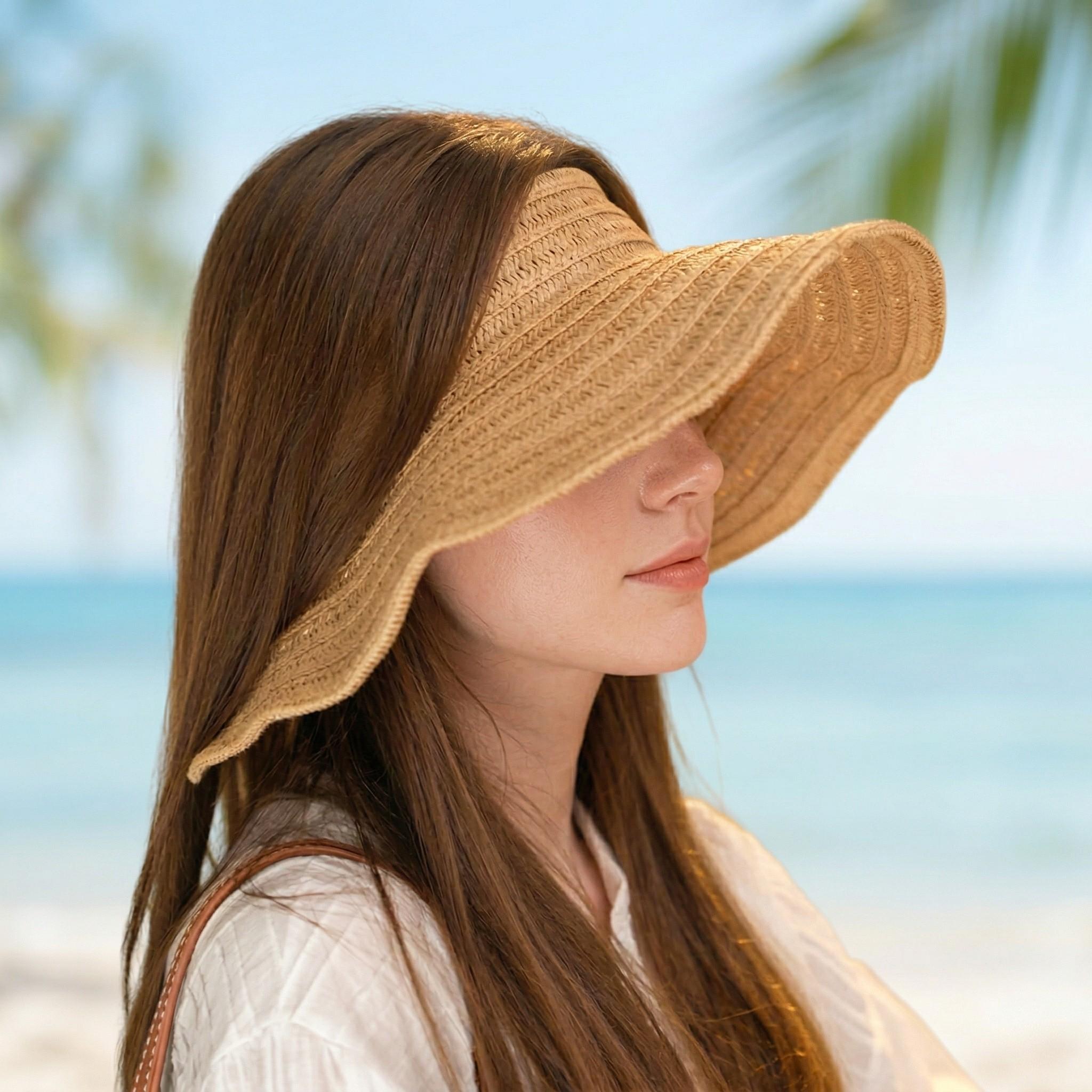 Anna-Kaci Women Straw Sun Visor Hat Wide Brim Rollable Packable Adjustable Open Top Summer Hat