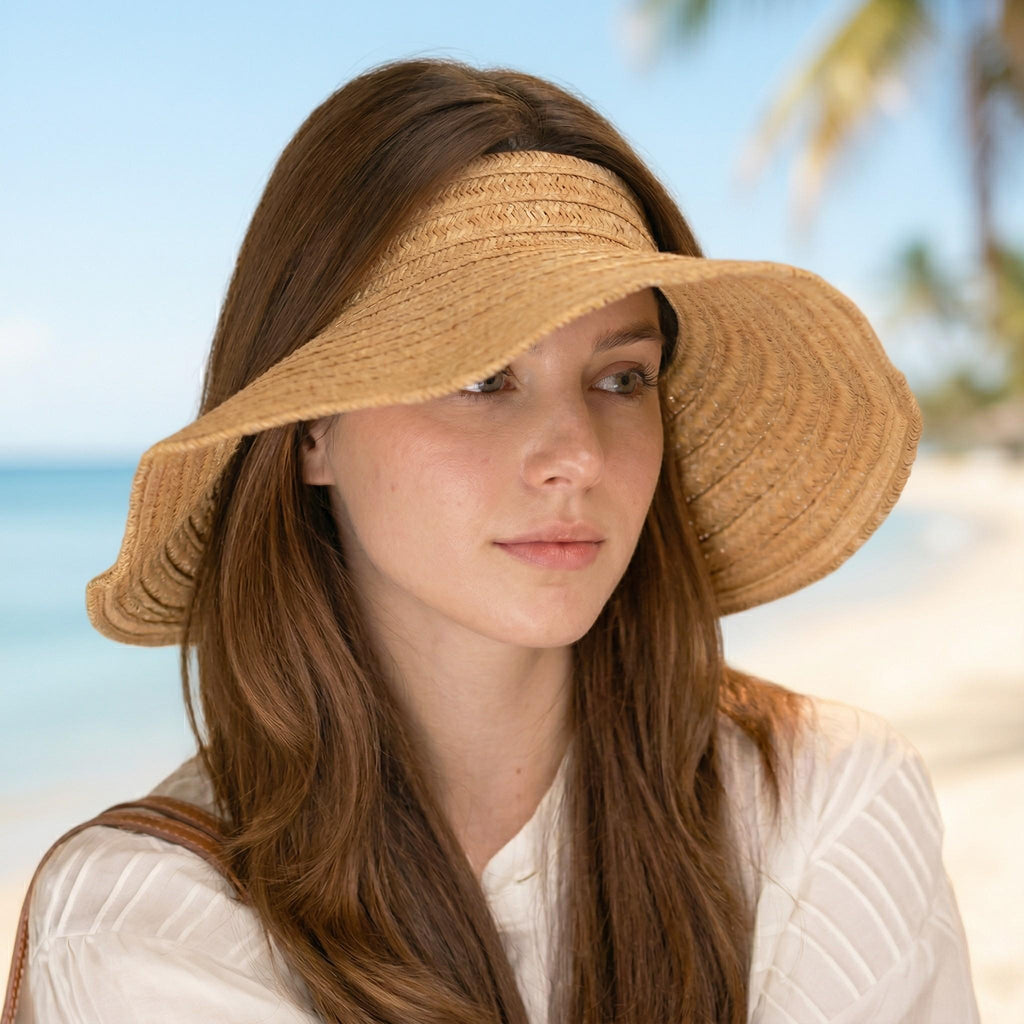 Anna-Kaci Women Straw Sun Visor Hat Wide Brim Rollable Packable Adjustable Open Top Summer Hat