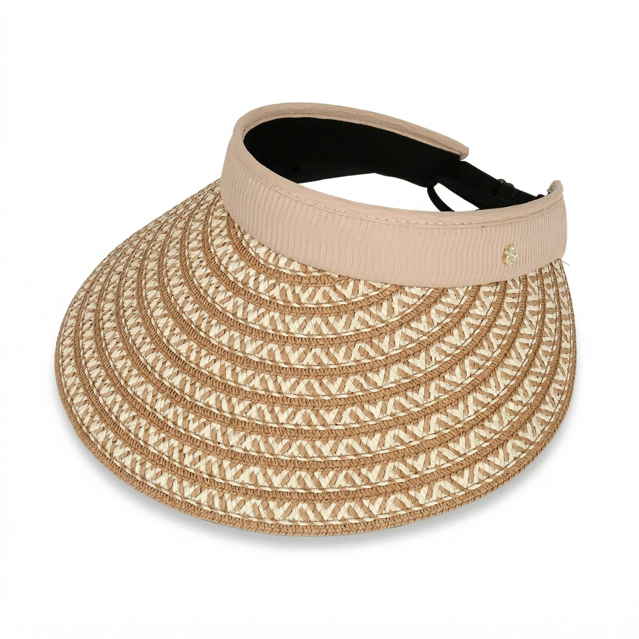 Anna-Kaci Women Straw Sun Visor Hat Wide Brim Woven Pattern Contrast Band Adjustable Summer Hat