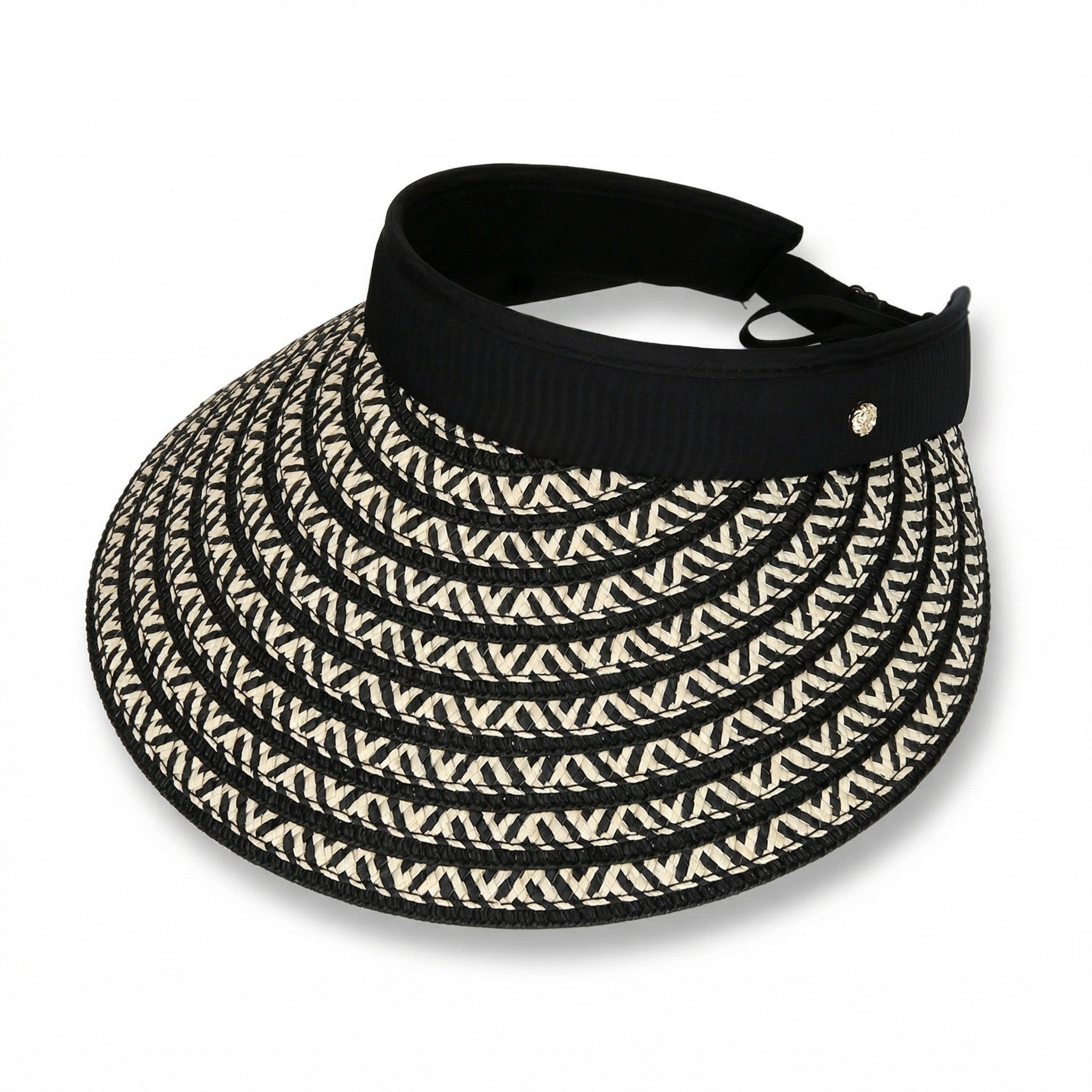 Anna-Kaci Women Straw Sun Visor Hat Wide Brim Woven Pattern Contrast Band Adjustable Summer Hat