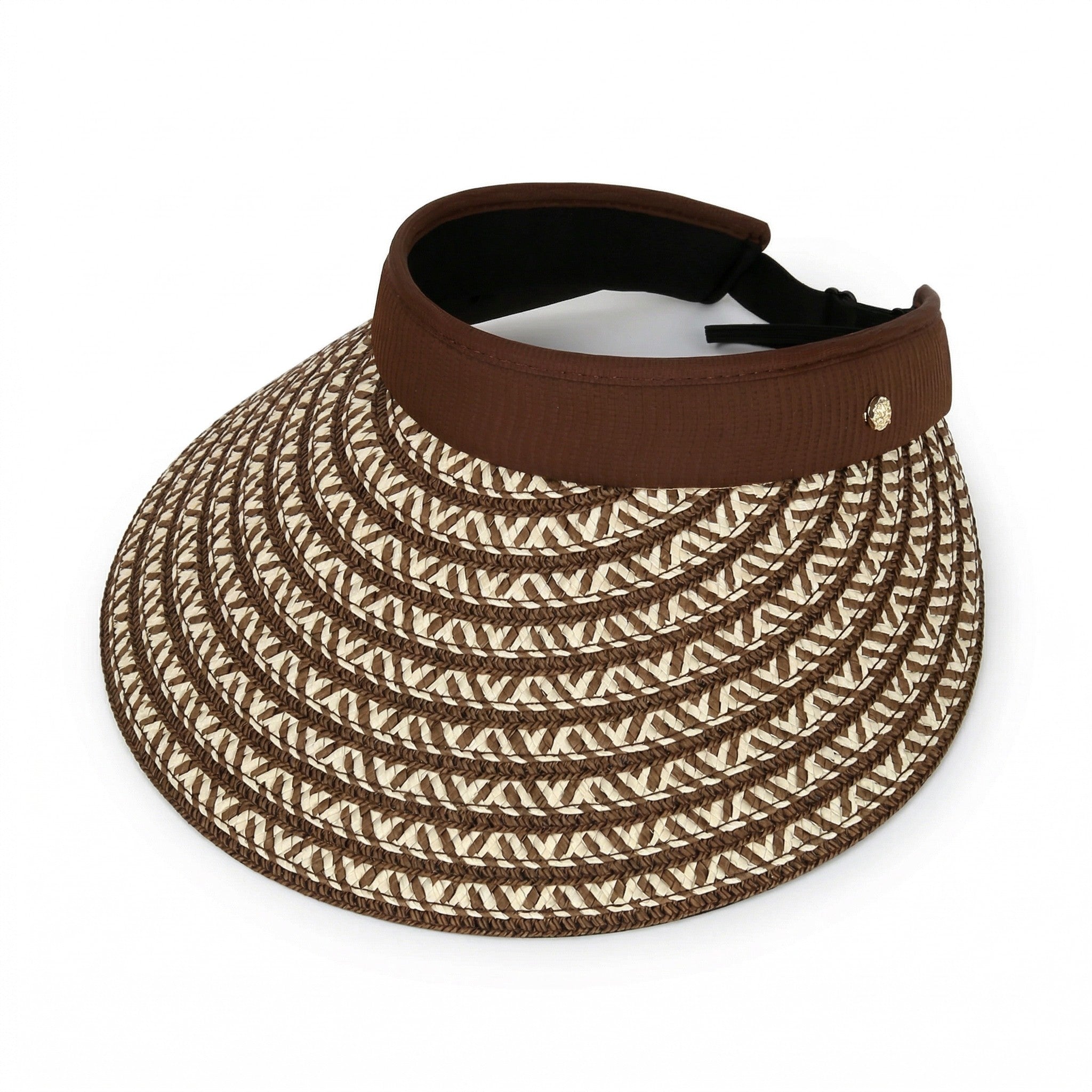 Anna-Kaci Women Straw Sun Visor Hat Wide Brim Woven Pattern Contrast Band Adjustable Summer Hat