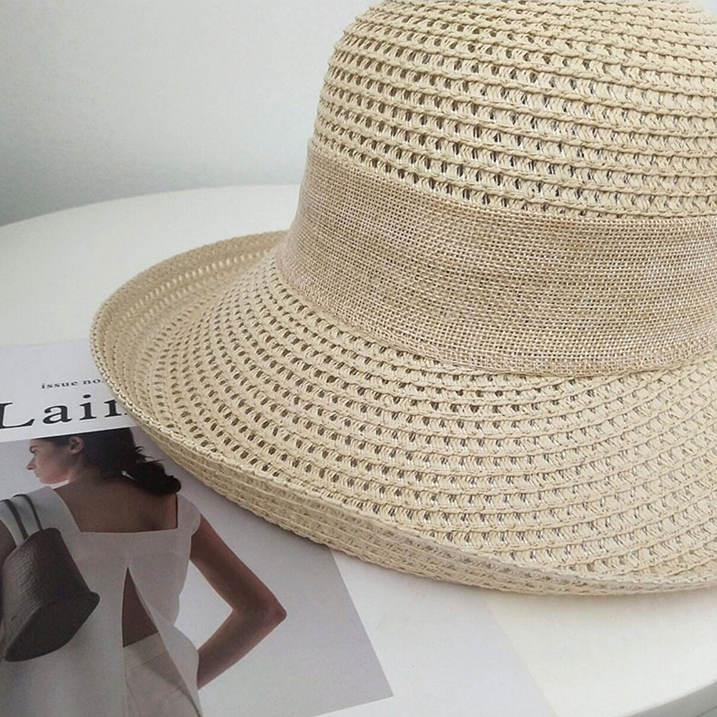 Anna-Kaci Women Straw Sun Hat Wide Brim Woven Beach Hat Bow Tie Detail Breathable Summer Hat