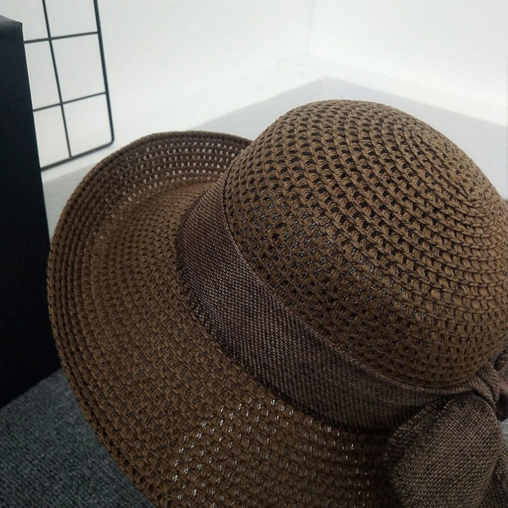 Anna-Kaci Women Straw Sun Hat Wide Brim Woven Beach Hat Bow Tie Detail Breathable Summer Hat