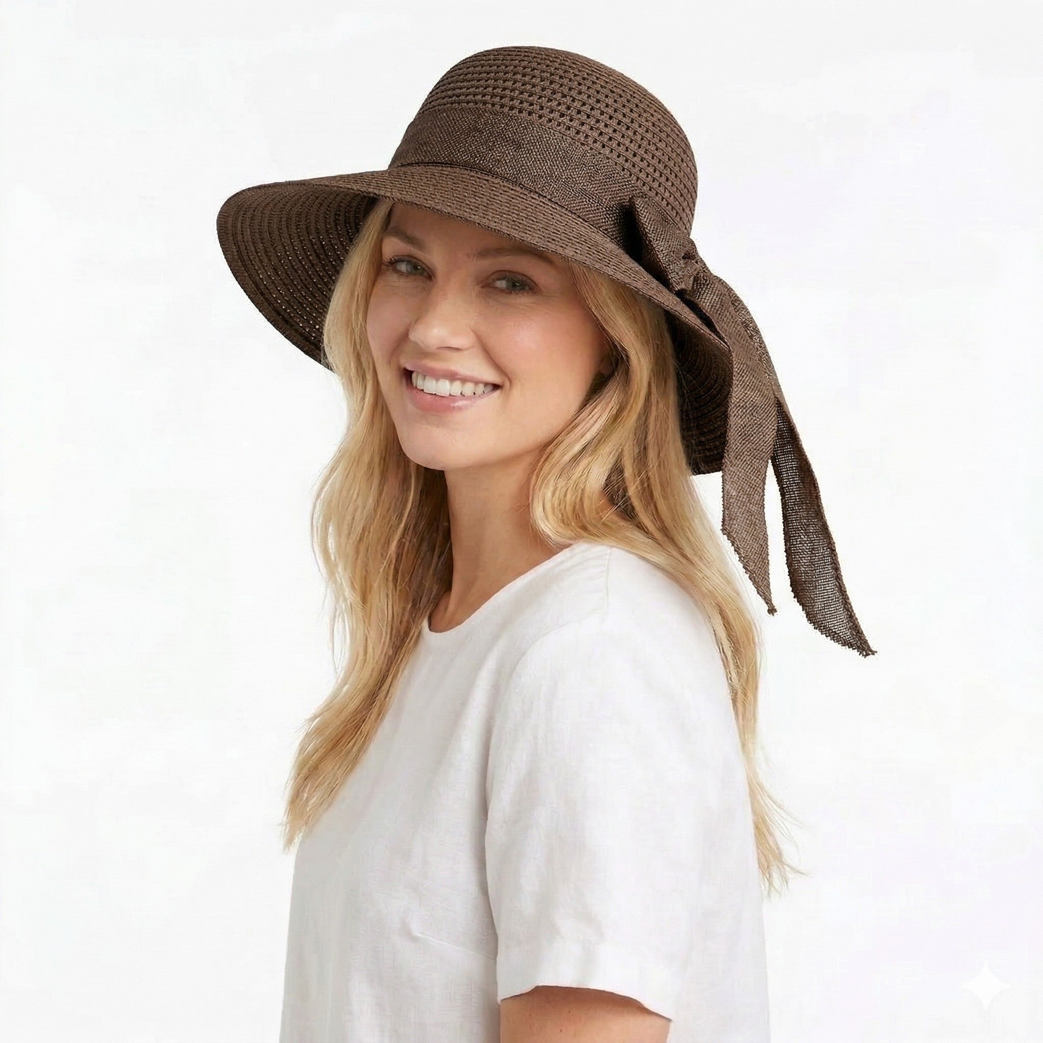 Anna-Kaci Women Straw Sun Hat Wide Brim Woven Beach Hat Bow Tie Detail Breathable Summer Hat