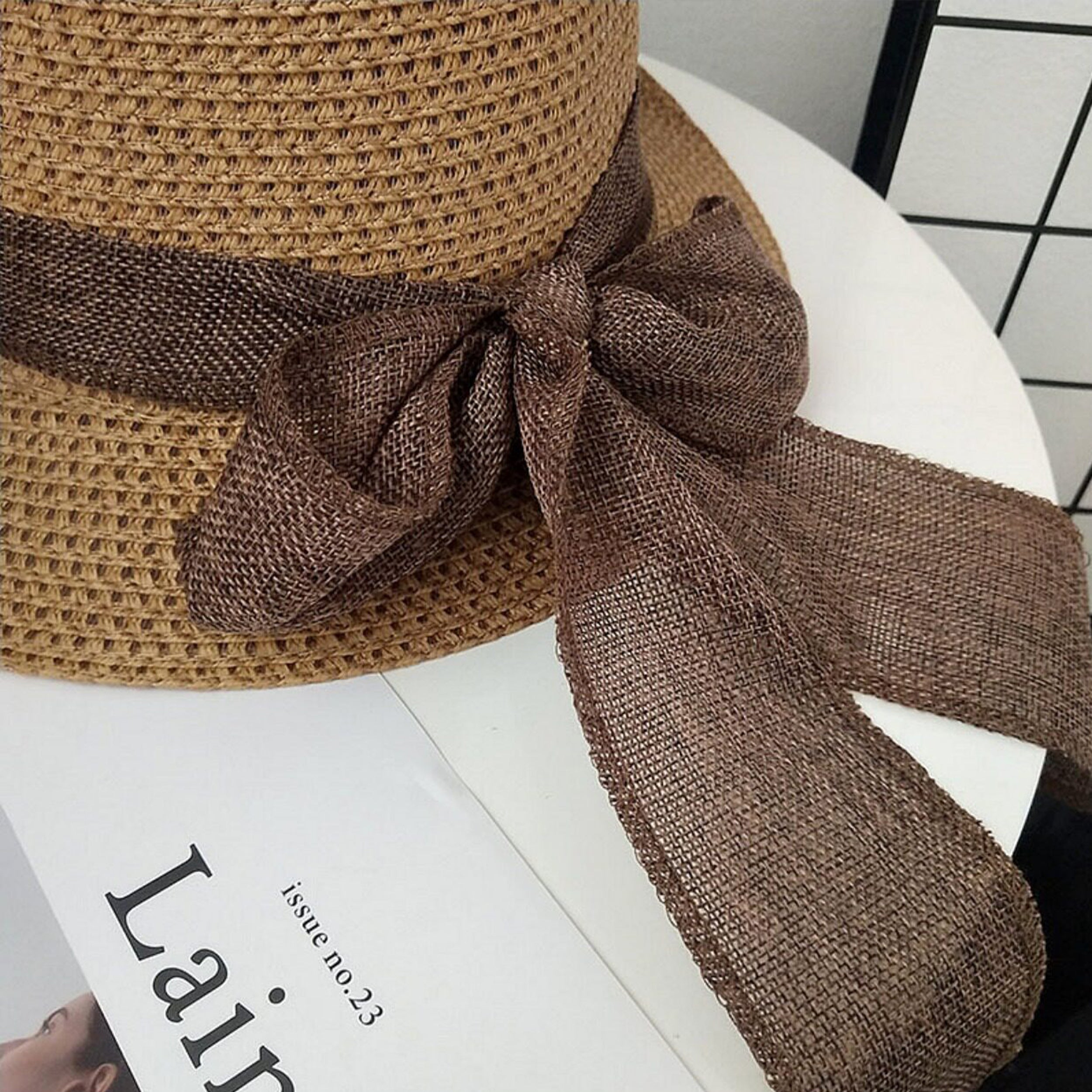 Anna-Kaci Women Straw Sun Hat Wide Brim Woven Beach Hat Bow Tie Detail Breathable Summer Hat