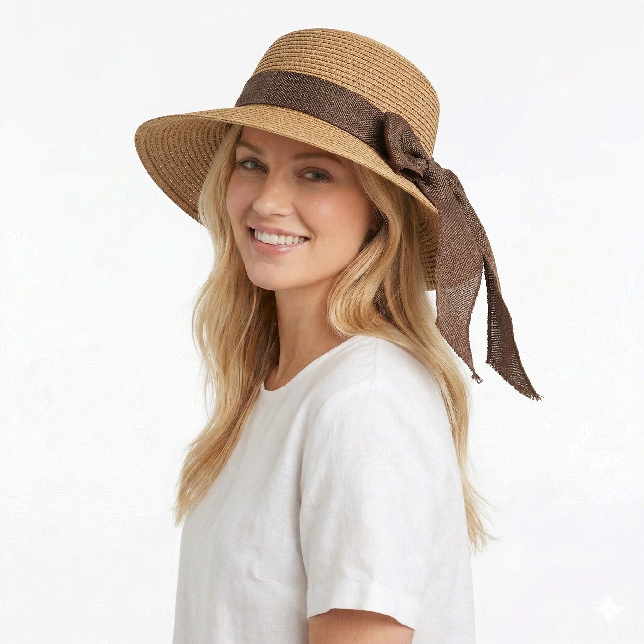 Anna-Kaci Women Straw Sun Hat Wide Brim Woven Beach Hat Bow Tie Detail Breathable Summer Hat