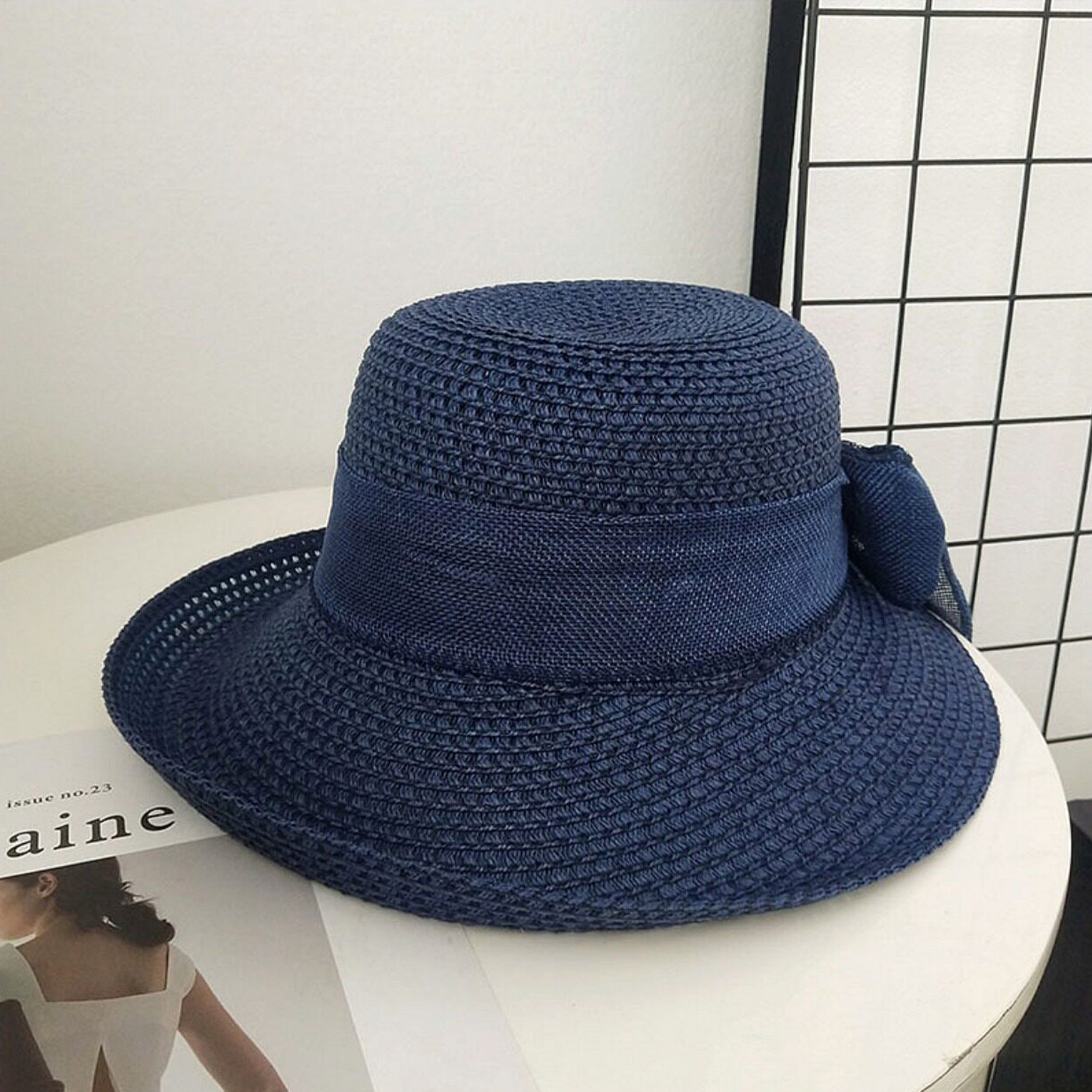 Anna-Kaci Women Straw Sun Hat Wide Brim Woven Beach Hat Bow Tie Detail Breathable Summer Hat