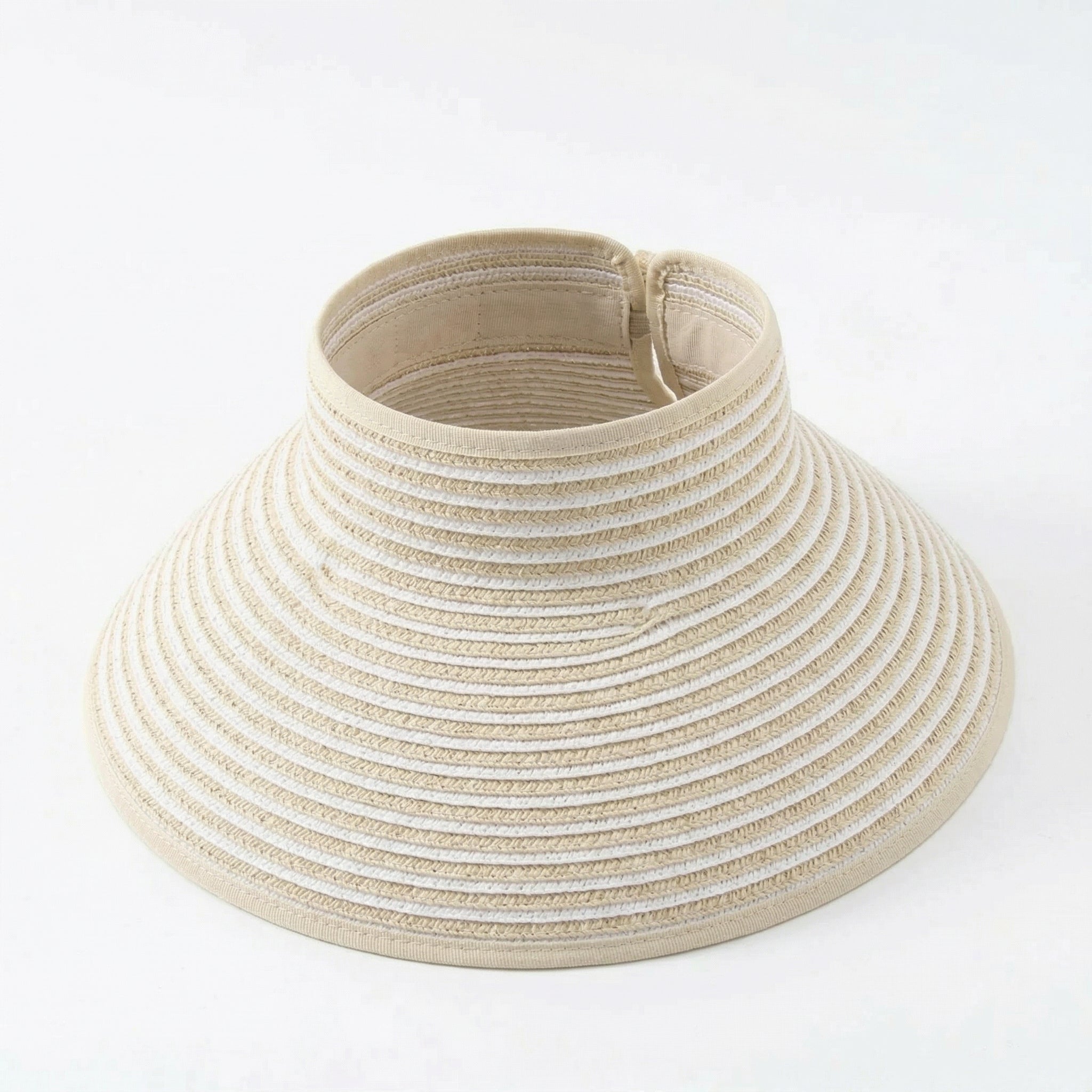 Anna-Kaci Women's Roll-Up Straw Visor Hat Wide Brim Striped Sun Hat Bow Adjustable Open Top Beach Cap