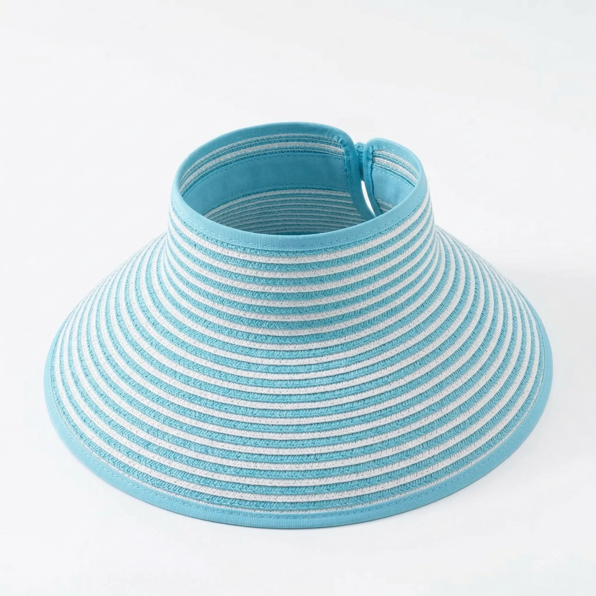 Anna-Kaci Women's Roll-Up Straw Visor Hat Wide Brim Striped Sun Hat Bow Adjustable Open Top Beach Cap