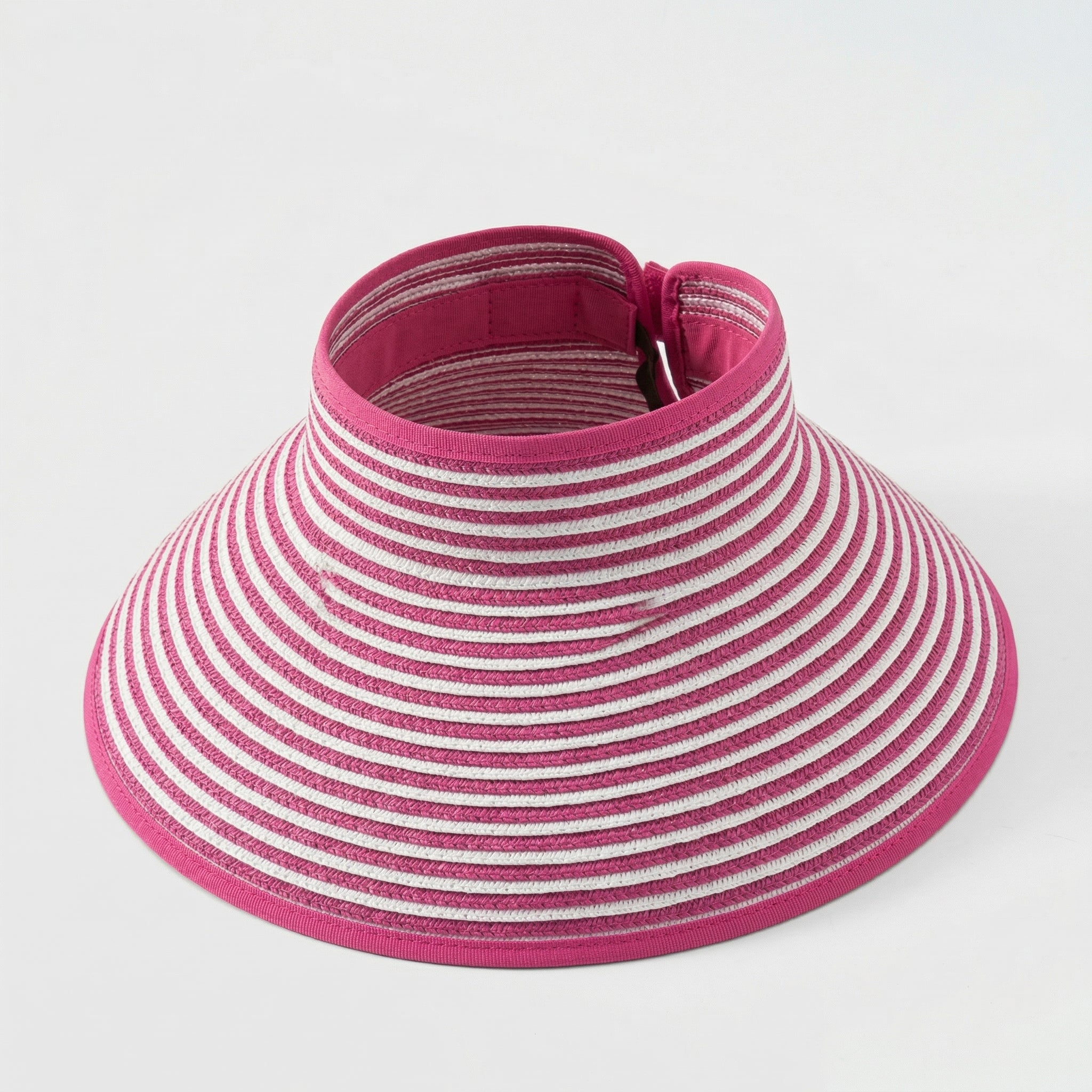 Anna-Kaci Women's Roll-Up Straw Visor Hat Wide Brim Striped Sun Hat Bow Adjustable Open Top Beach Cap
