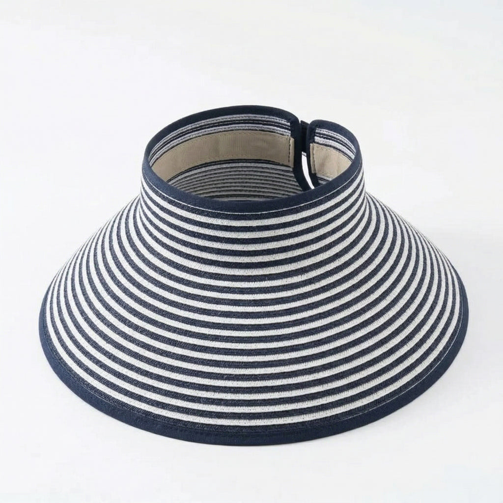 Anna-Kaci Women's Roll-Up Straw Visor Hat Wide Brim Striped Sun Hat Bow Adjustable Open Top Beach Cap