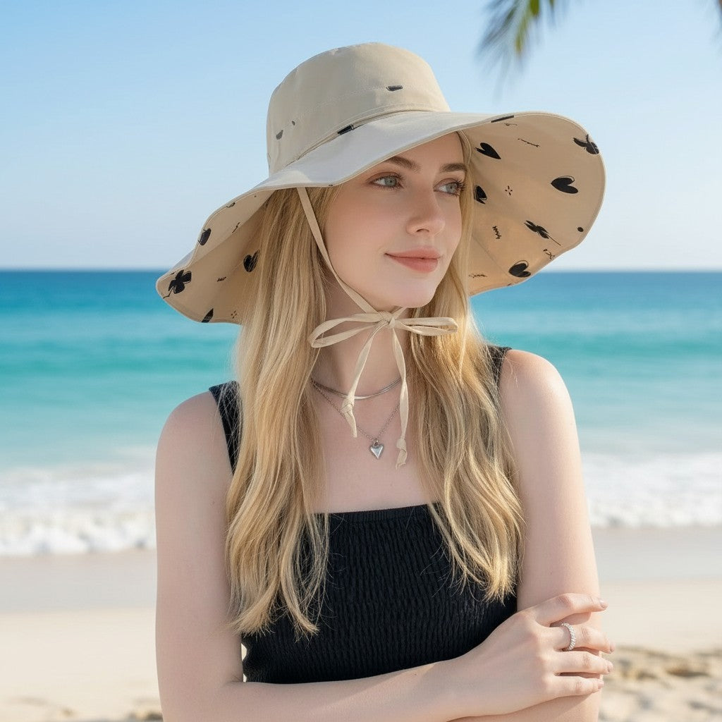 Anna-Kaci Women's Reversible Bucket Hat Wide Brim Sun Hat Floral Print Adjustable Chin Strap Outdoor Beach Hat