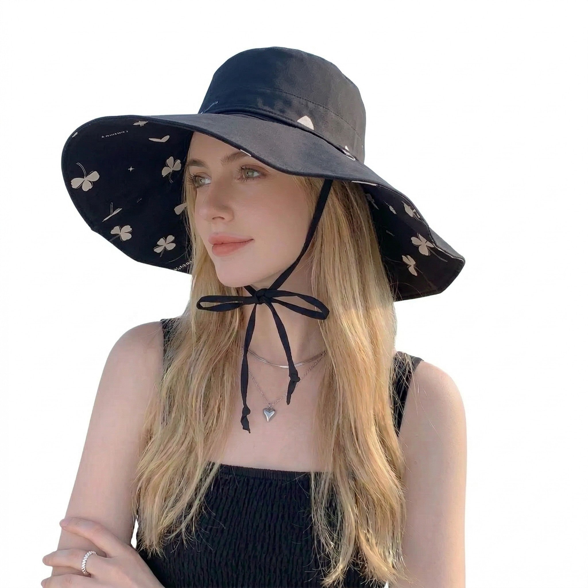 Anna-Kaci Women's Reversible Bucket Hat Wide Brim Sun Hat Floral Print Adjustable Chin Strap Outdoor Beach Hat