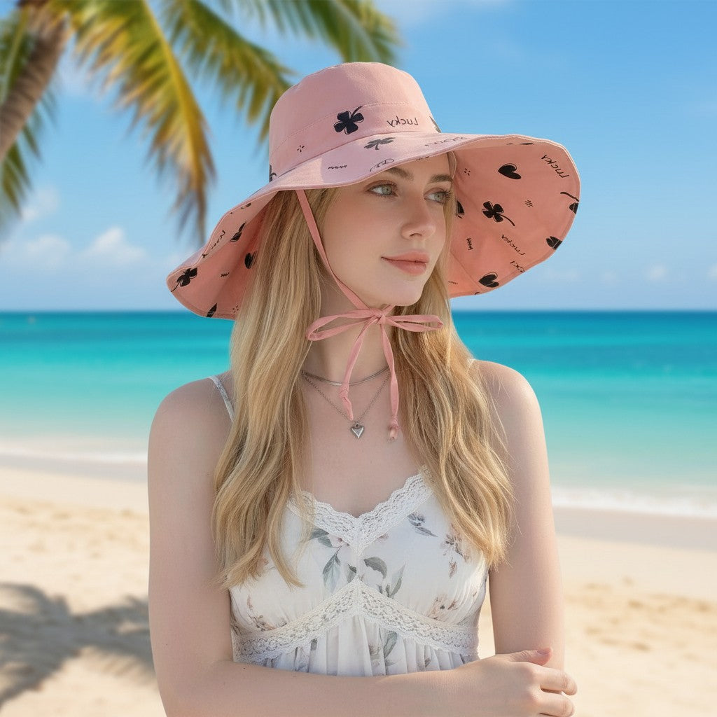 Anna-Kaci Women's Reversible Bucket Hat Wide Brim Sun Hat Floral Print Adjustable Chin Strap Outdoor Beach Hat