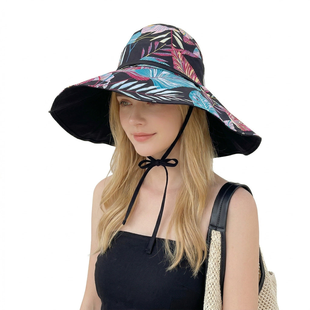 Anna-Kaci Women's Reversible Wide Brim Sun Hat UV Protection Floral Print Beach Outdoor Bucket Hat