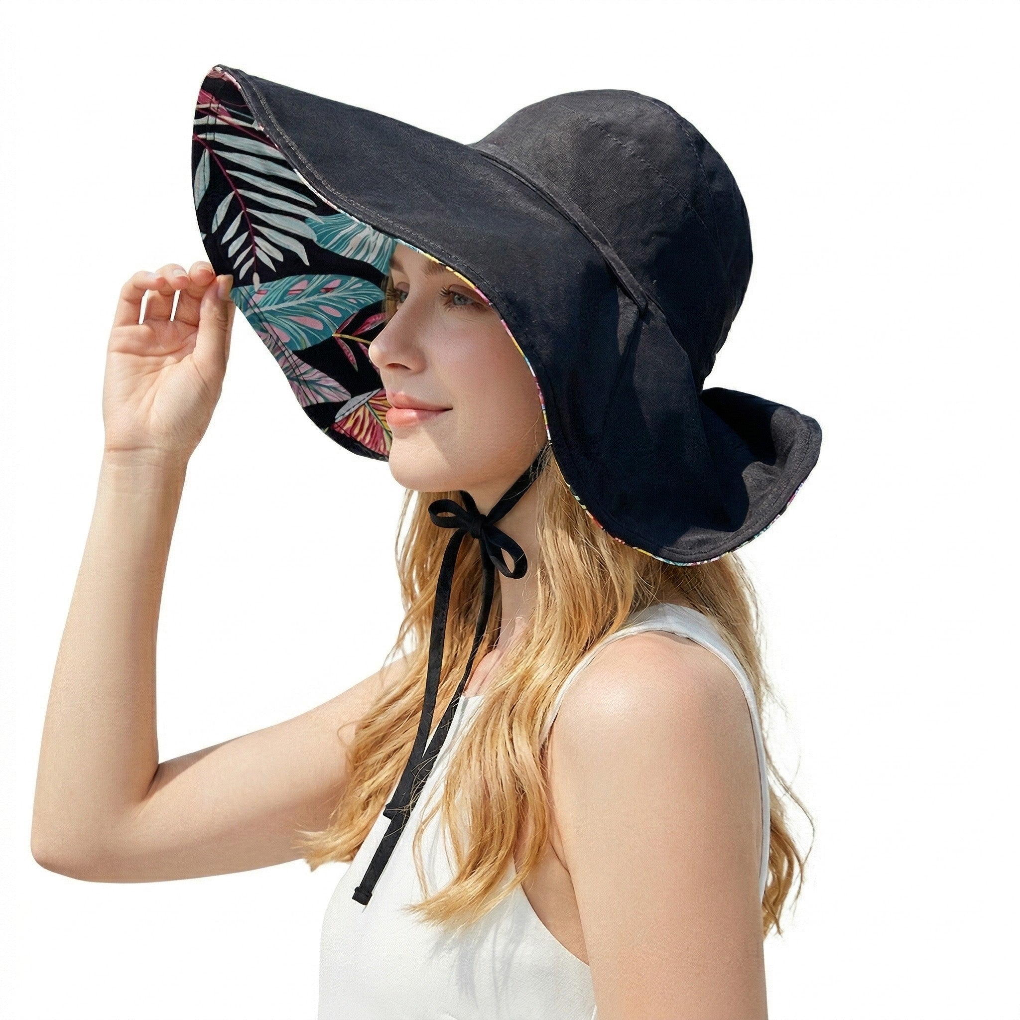 Anna-Kaci Women's Reversible Wide Brim Sun Hat UV Protection Floral Print Beach Outdoor Bucket Hat