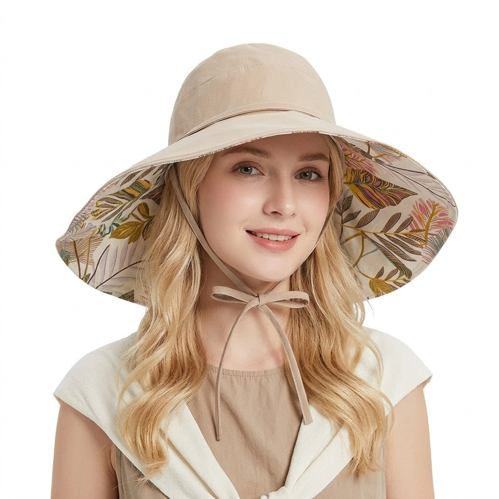 Anna-Kaci Women's Reversible Wide Brim Sun Hat UV Protection Floral Print Beach Outdoor Bucket Hat
