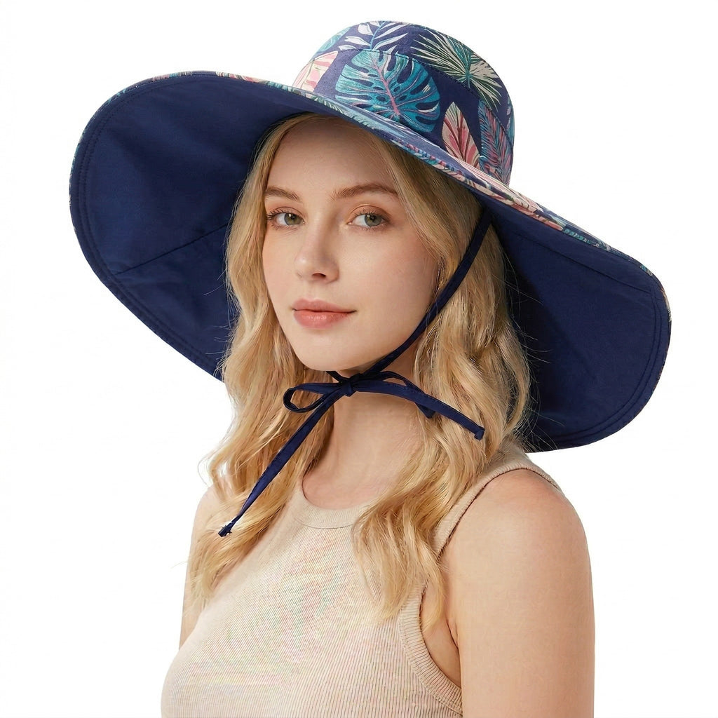 Anna-Kaci Women's Reversible Wide Brim Sun Hat UV Protection Floral Print Beach Outdoor Bucket Hat