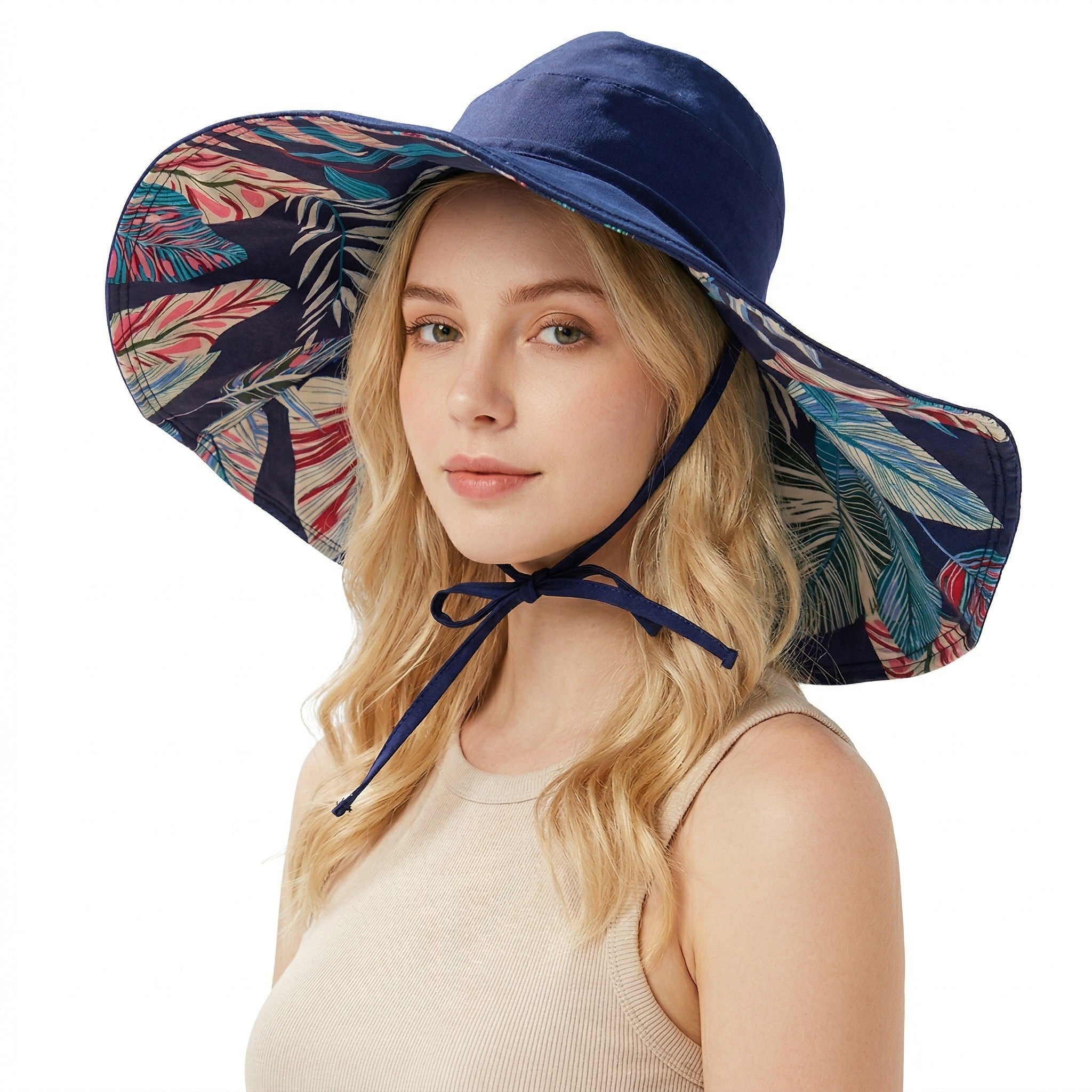 Anna-Kaci Women's Reversible Wide Brim Sun Hat UV Protection Floral Print Beach Outdoor Bucket Hat