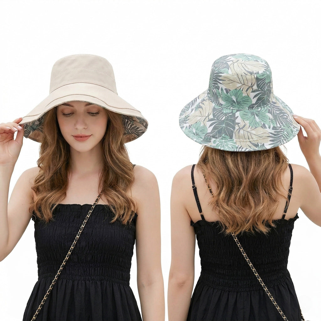 Anna-Kaci Women's Reversible Floral Bucket Hat Wide Brim Sun Hat UV Protection Beach Travel Cap