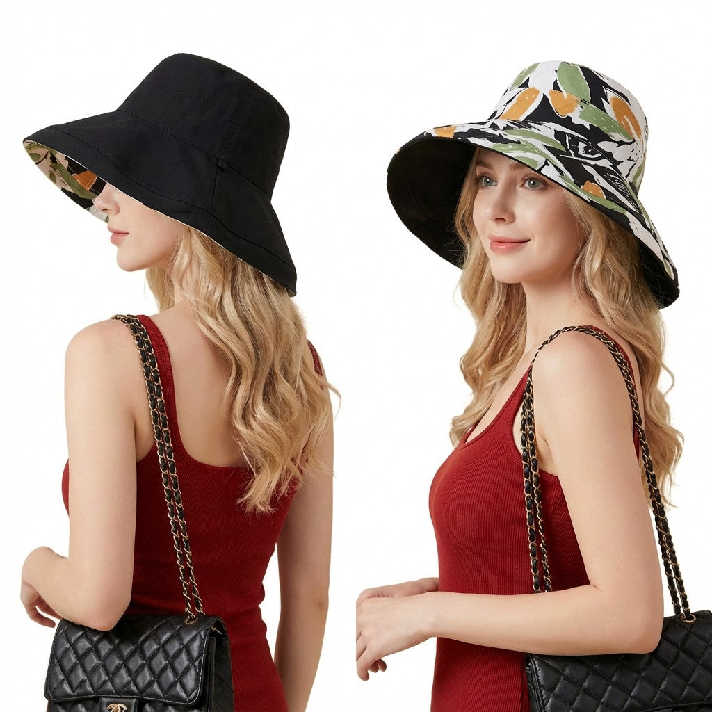 Anna-Kaci Women's Reversible Floral Bucket Hat Wide Brim Sun Hat UV Protection Beach Travel Cap
