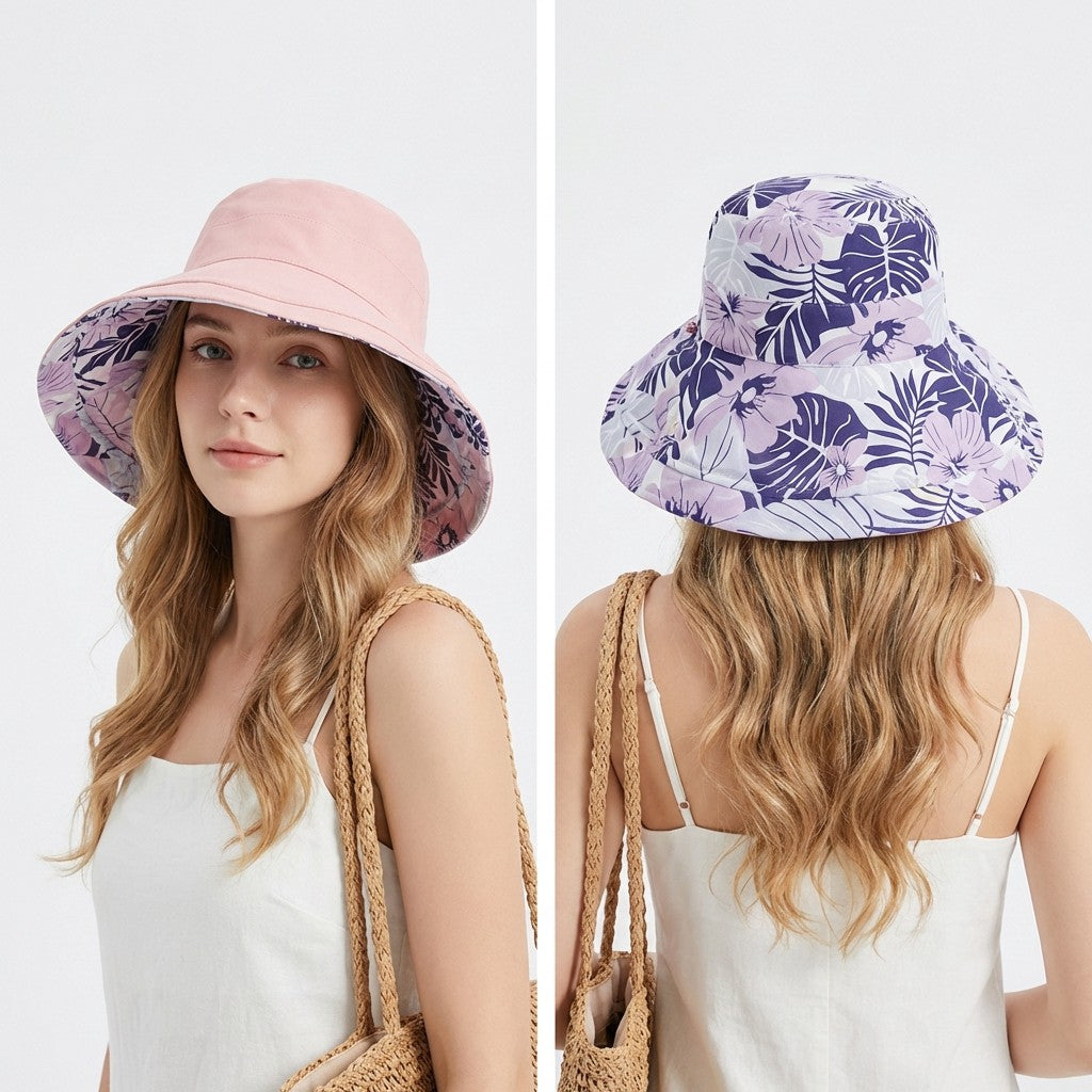 Anna-Kaci Women's Reversible Floral Bucket Hat Wide Brim Sun Hat UV Protection Beach Travel Cap