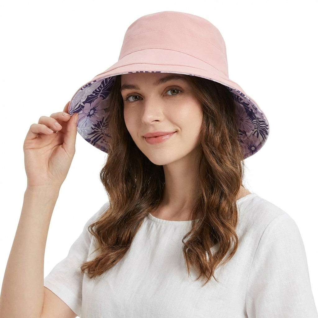 Anna-Kaci Women's Reversible Floral Bucket Hat Wide Brim Sun Hat UV Protection Beach Travel Cap