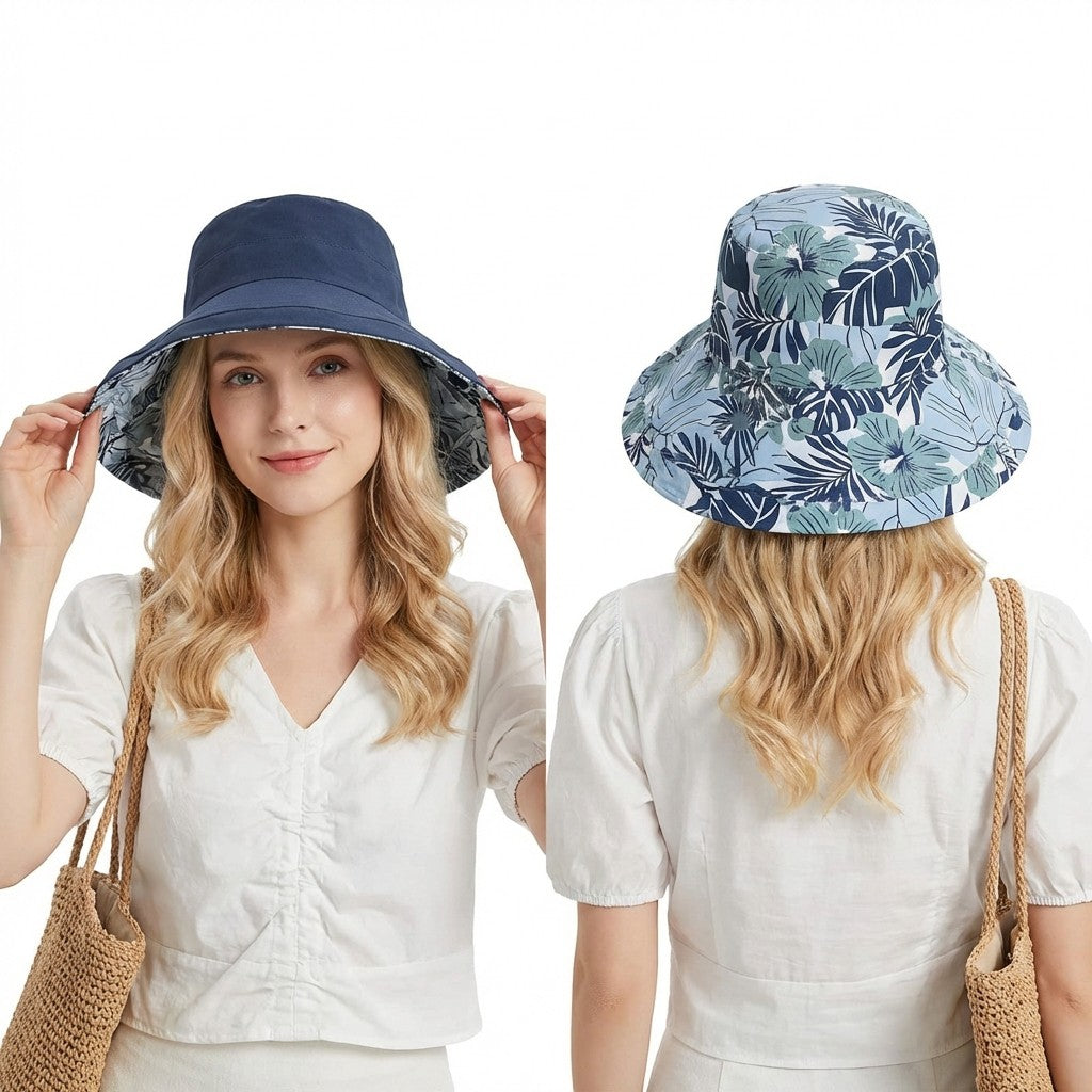 Anna-Kaci Women's Reversible Floral Bucket Hat Wide Brim Sun Hat UV Protection Beach Travel Cap