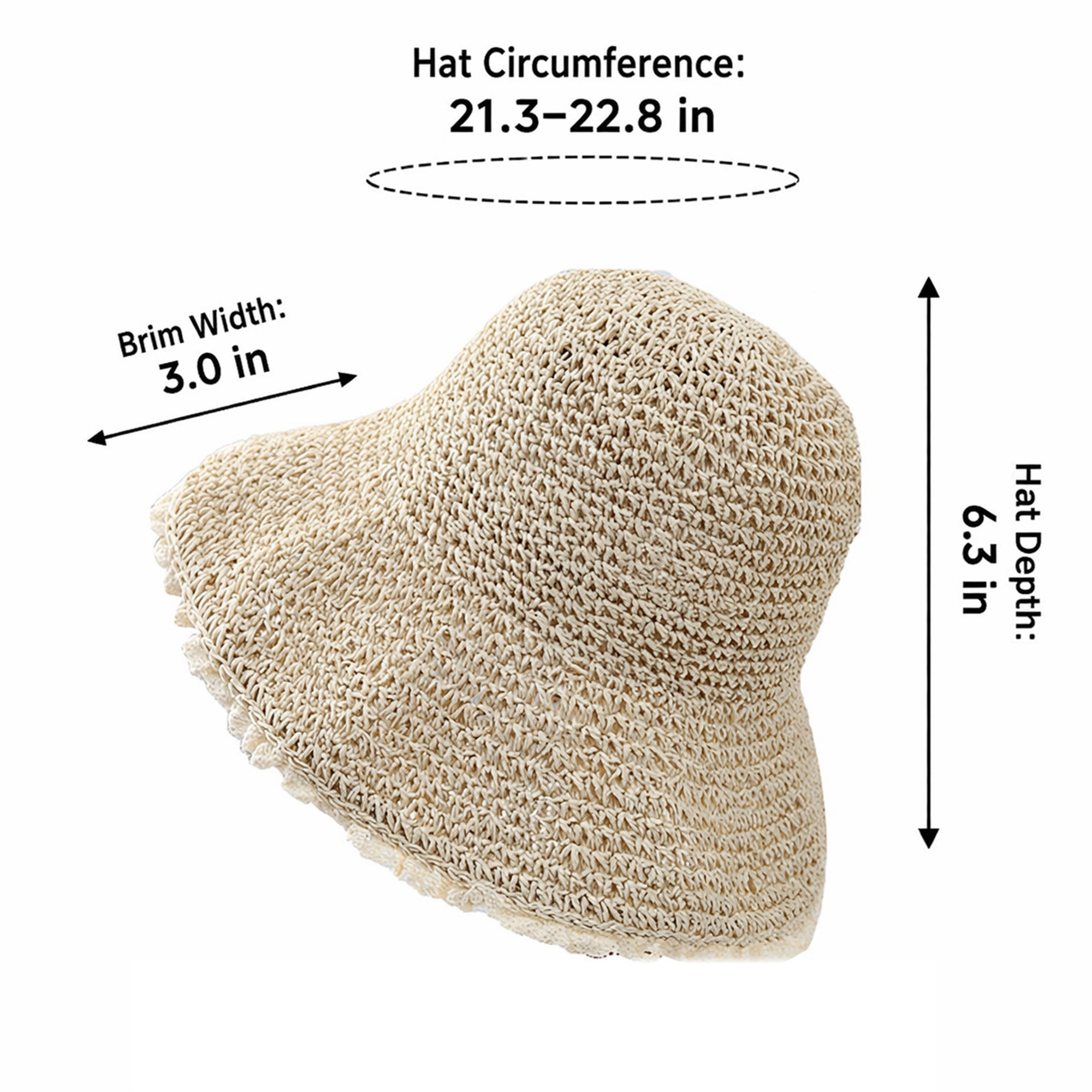 Anna-Kaci Women Straw Bucket Hat Wide Brim Lightweight Sun Hat with Lace Trim Detail