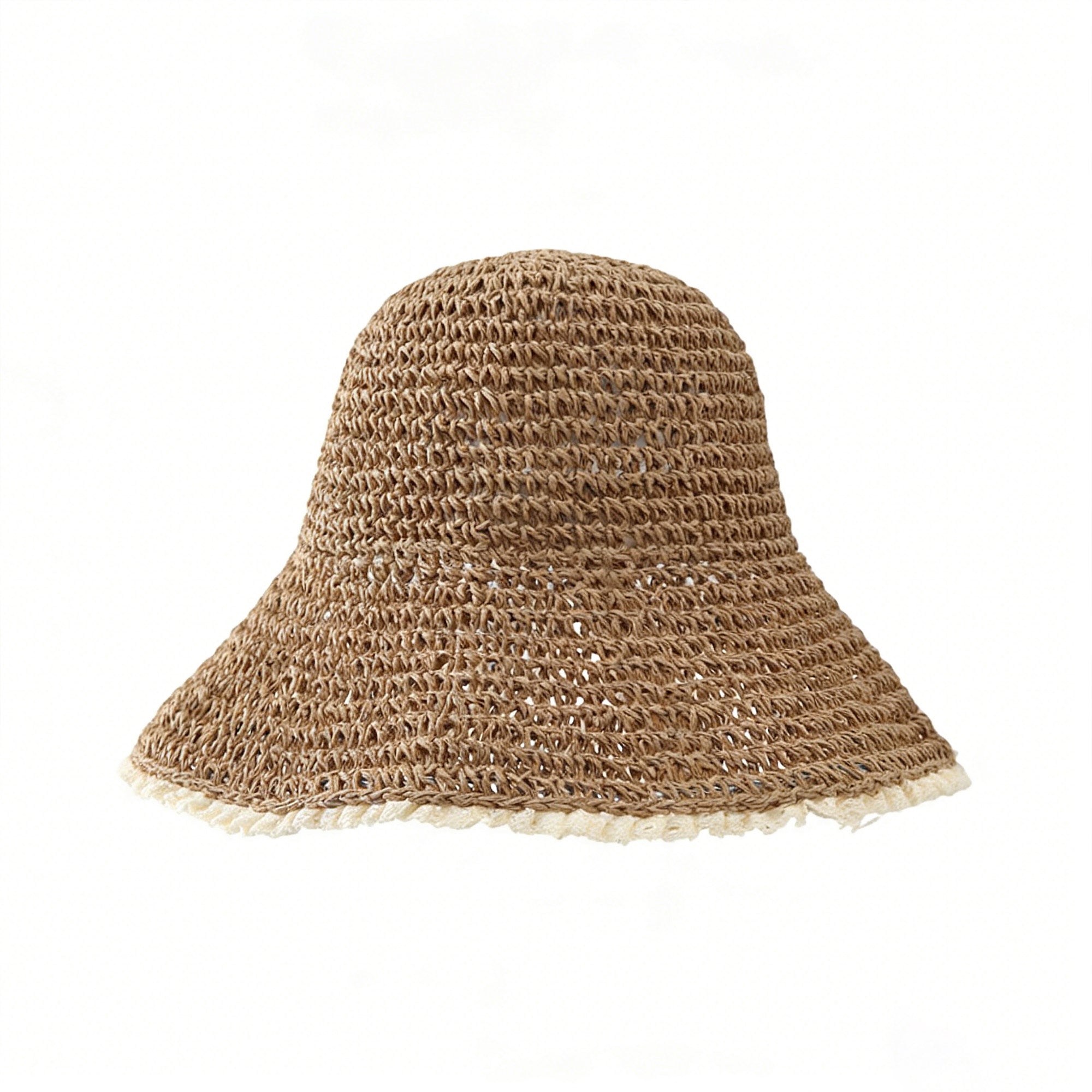 Anna-Kaci Women Straw Bucket Hat Wide Brim Lightweight Sun Hat with Lace Trim Detail