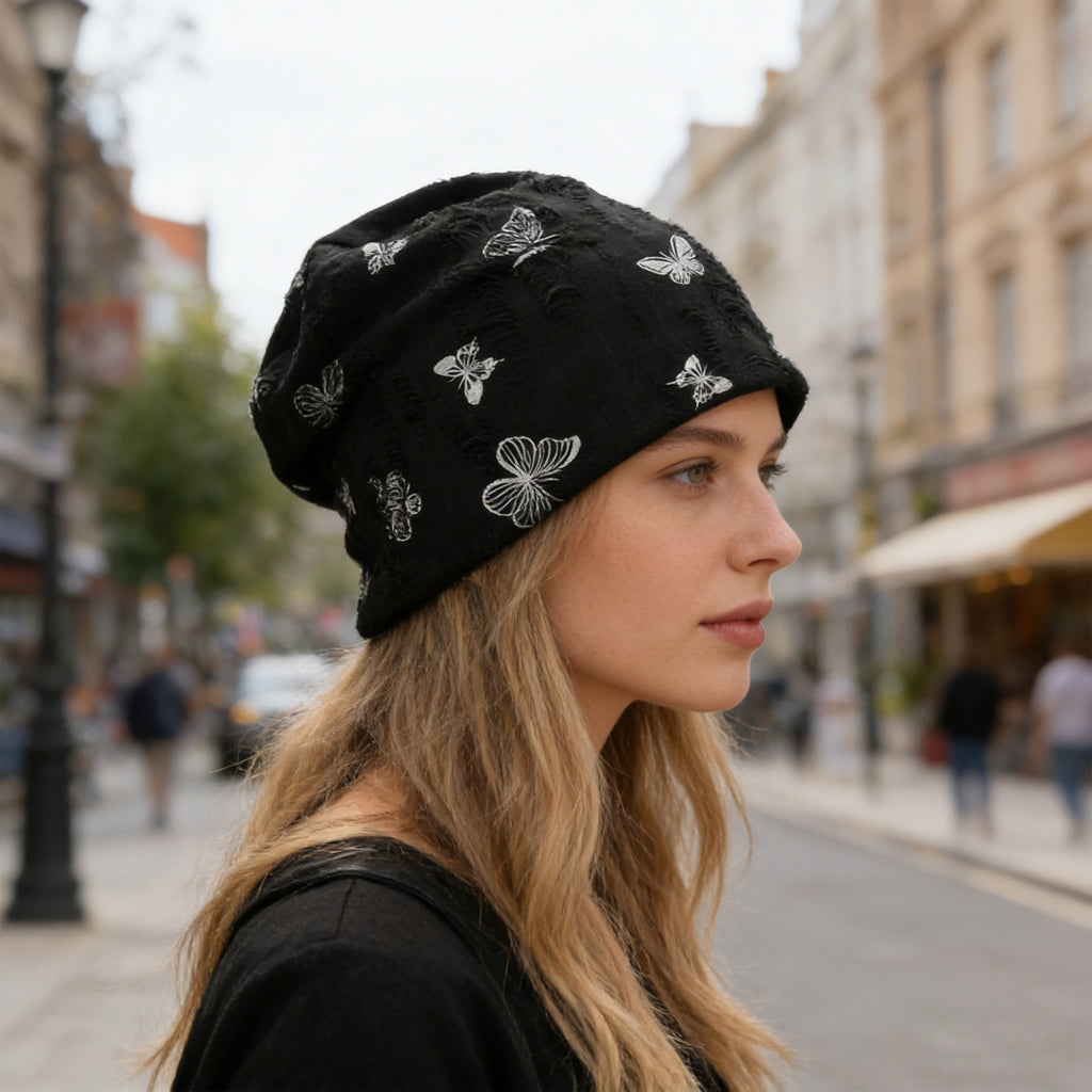 Anna-Kaci Women Butterfly Embroidery Slouchy Beanie Soft Lightweight Breathable Casual Hat